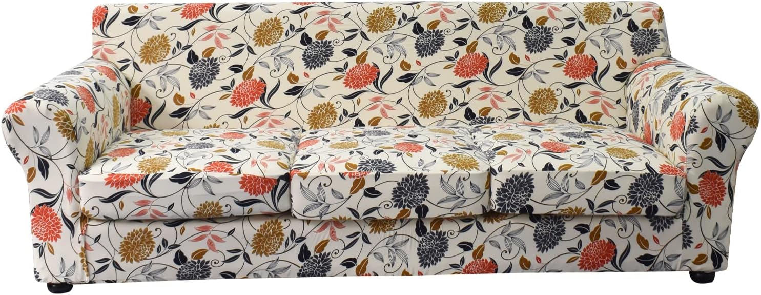 KRFOONN Fundas elásticas de sofá de 4 piezas para sofás de 3 cojines, funda de sofá estampada con 3 fundas de cojín de asiento separadas, fundas