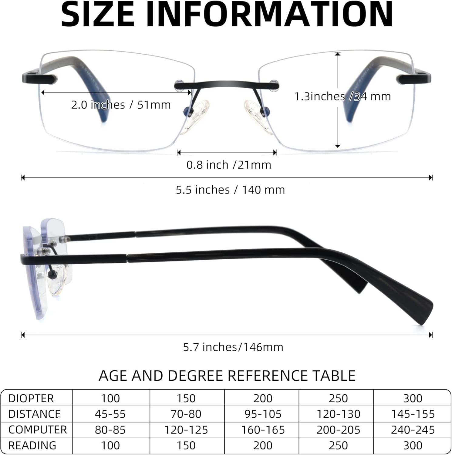 HIYANJN Gafas de lectura progresivas para hombre, marco sin marco, bloqueo de luz azul, multifocales, para computadora, bisagra de resorte, sin línea