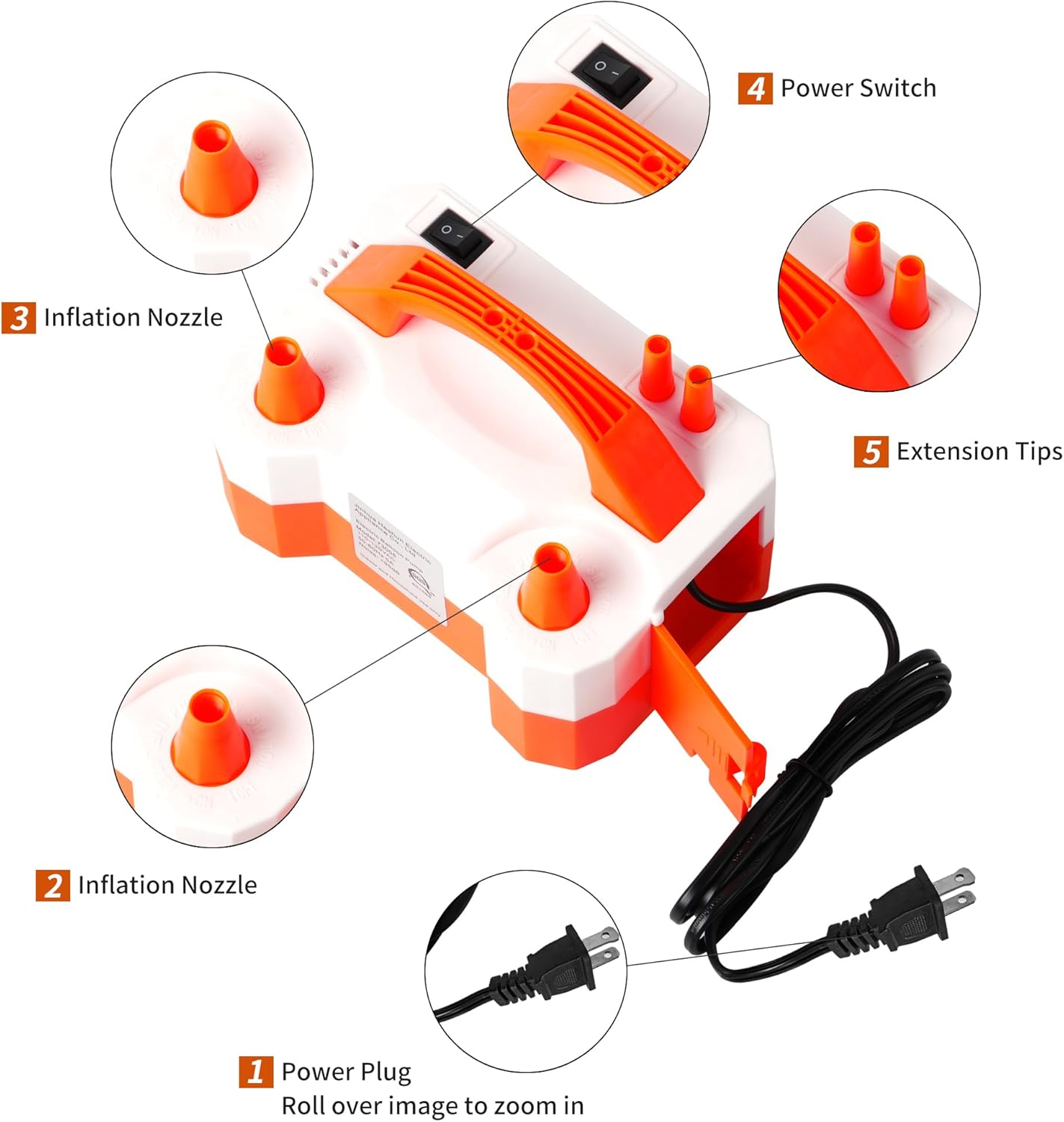 Bomba eléctrica para globos, bomba eléctrica portátil de doble boquilla, bomba de globo de aire de 110 V 600 W, inflador de globos para decoración
