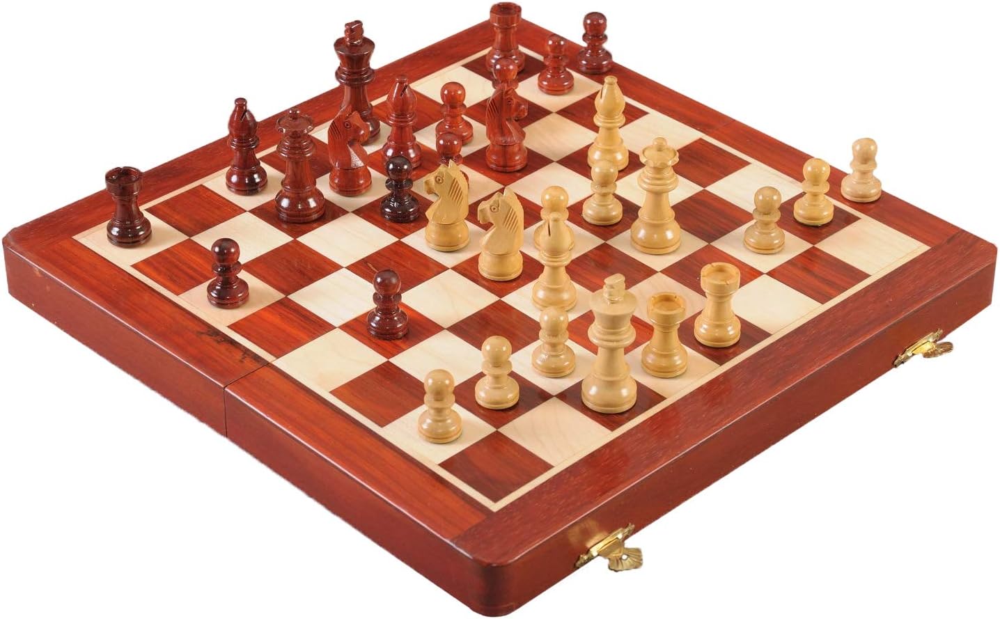 Juego de ajedrez magnético de viaje plegable de madera – 12 pulgadas – Palisandro de sangre y arce