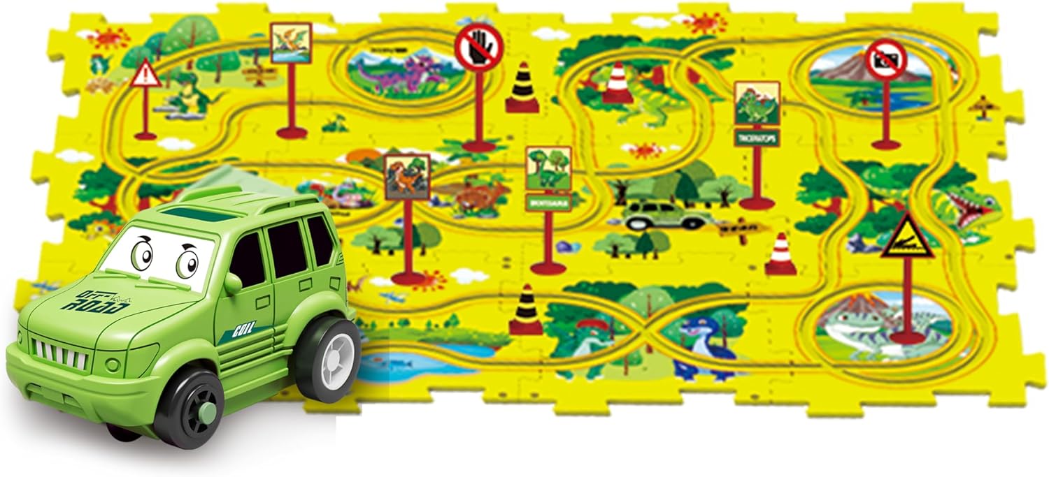 PowerTRC Rompecabezas de coche de ferrocarril de plástico con un camión y señales de carretera  Montessori educativo imaginativo rompecabezas de