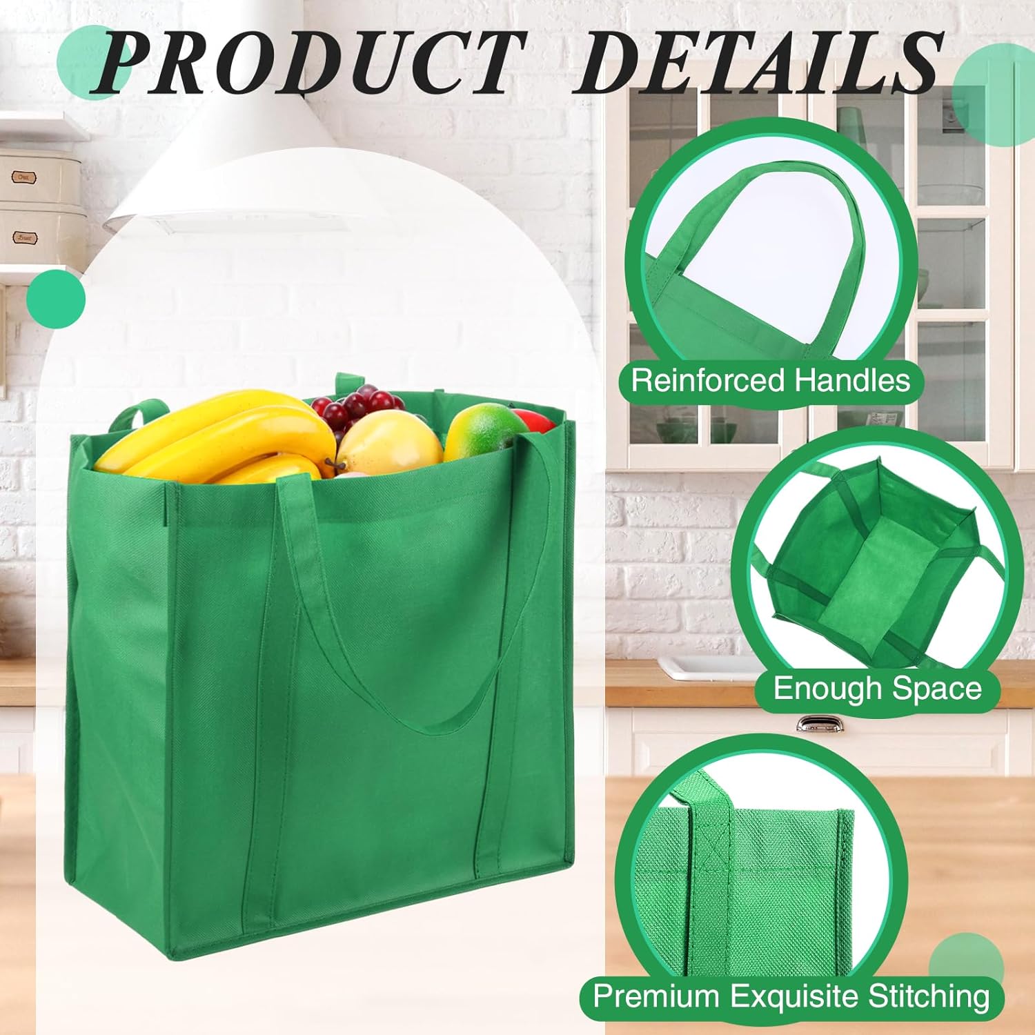 20 bolsas de comestibles reutilizables con asas reforzadas, bolsas de compras grandes y resistentes, bolsas de Navidad