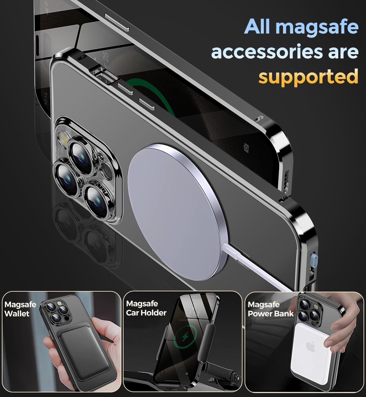 Bucle de CD + bloqueo de seguridad Funda magnética para iPhone 15 Pro Max, pantalla de privacidad con lente de cámara parachoques de metal