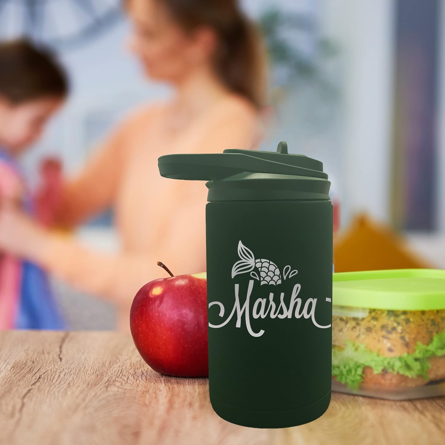 Botella de agua de alta calidad personalizada de 12 onzas con pajilla, vaso aislado de doble pared para niños, niñas, escuela y deportes, grabado