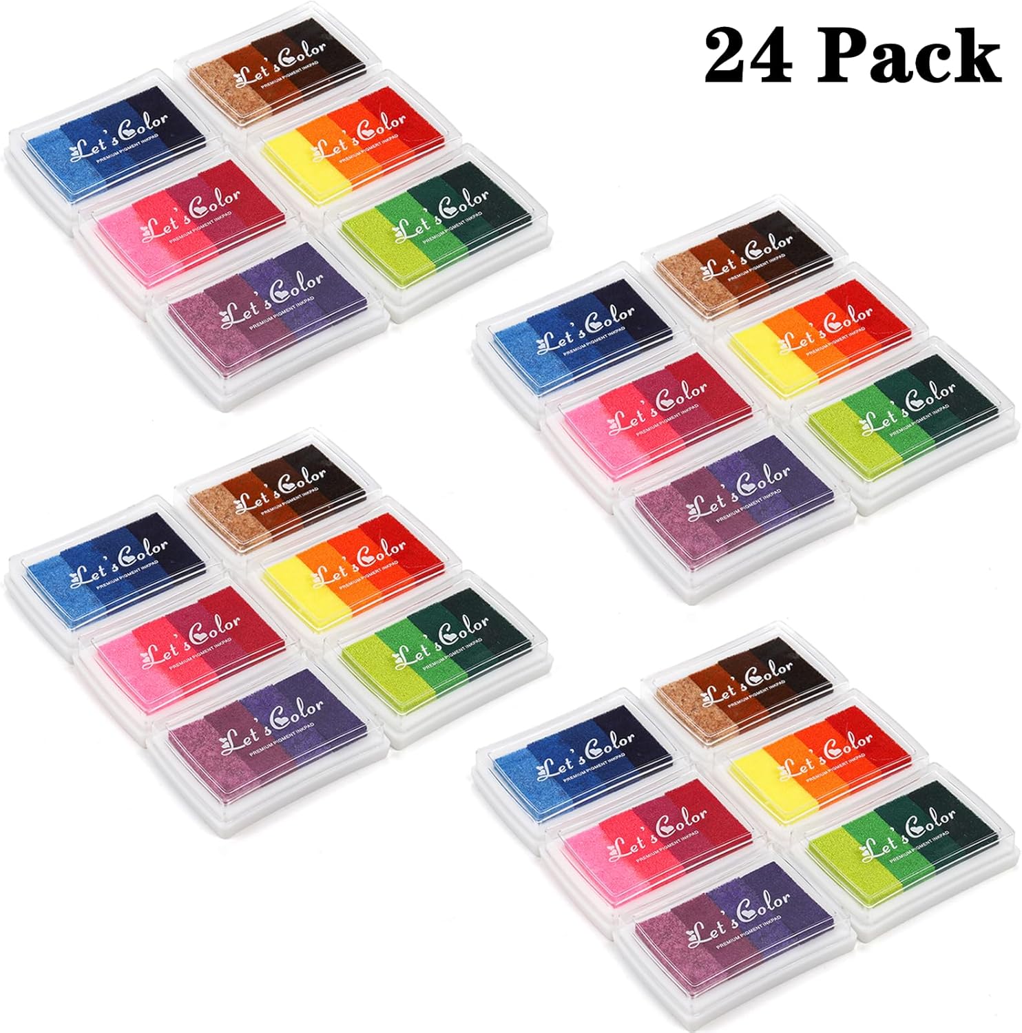 DEAYOU Paquete de 24 almohadillas de tinta para manualidades, almohadillas para sellos de dedos para bricolaje, almohadilla de sello de tinta