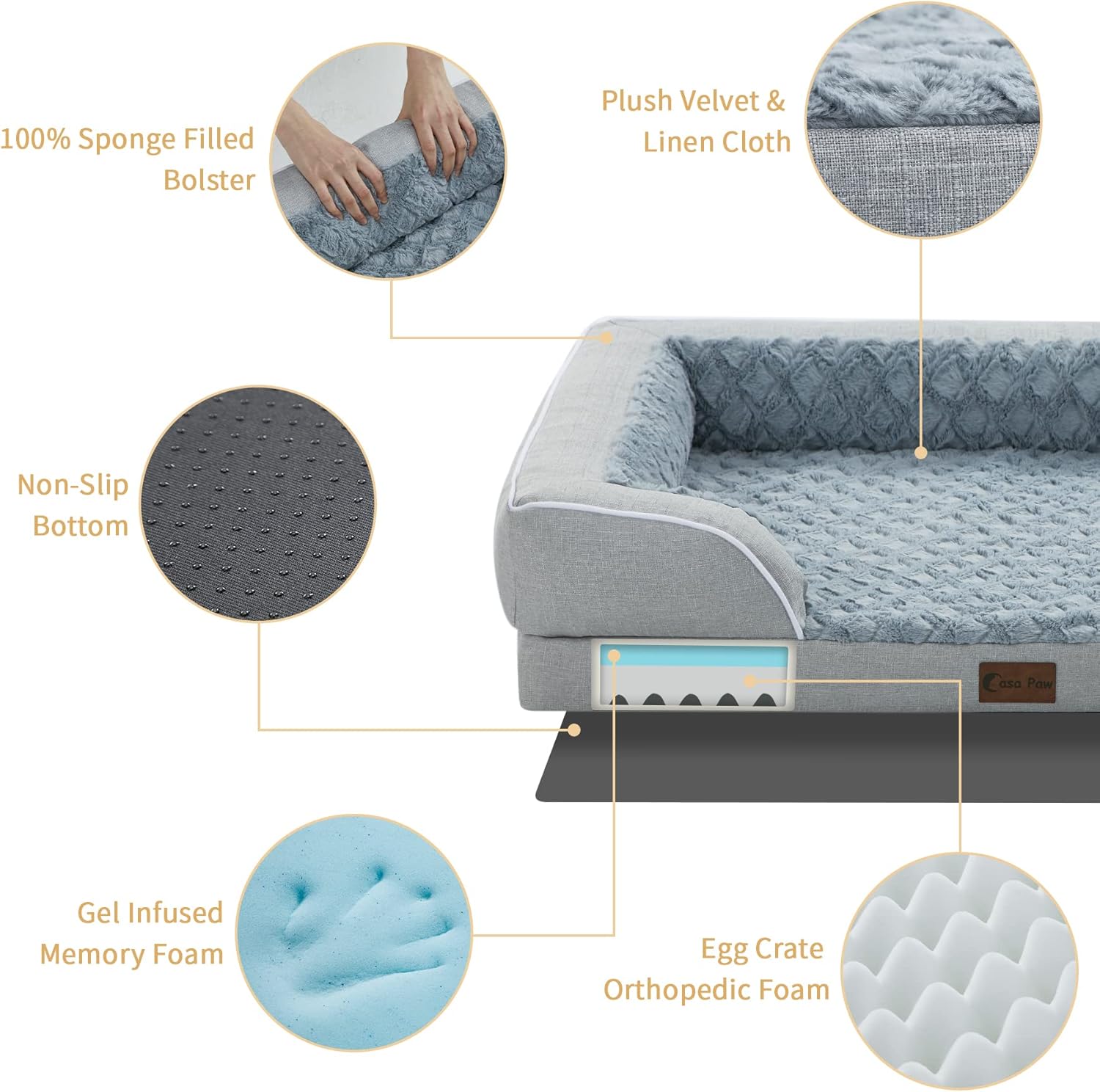 Cama grande de espuma viscoelástica para perros con refuerzos, camas refrescantes para perros grandes, cama ortopédica impermeable para perros con