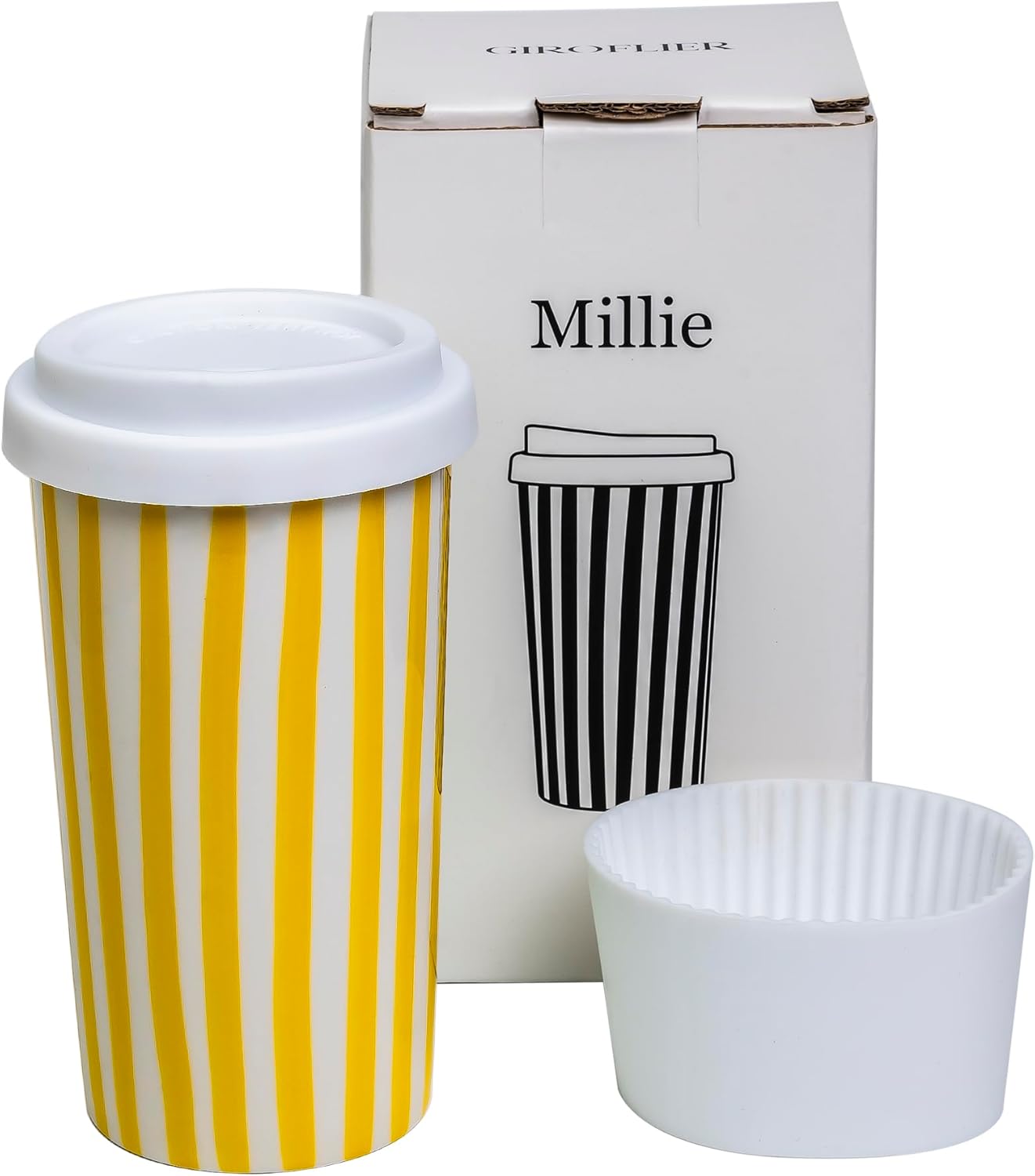 Taza de viaje de cerámica Millie con tapa, taza de café reutilizable de 12 onzas, esta taza de café de viaje de cerámica hecha a mano es apta para
