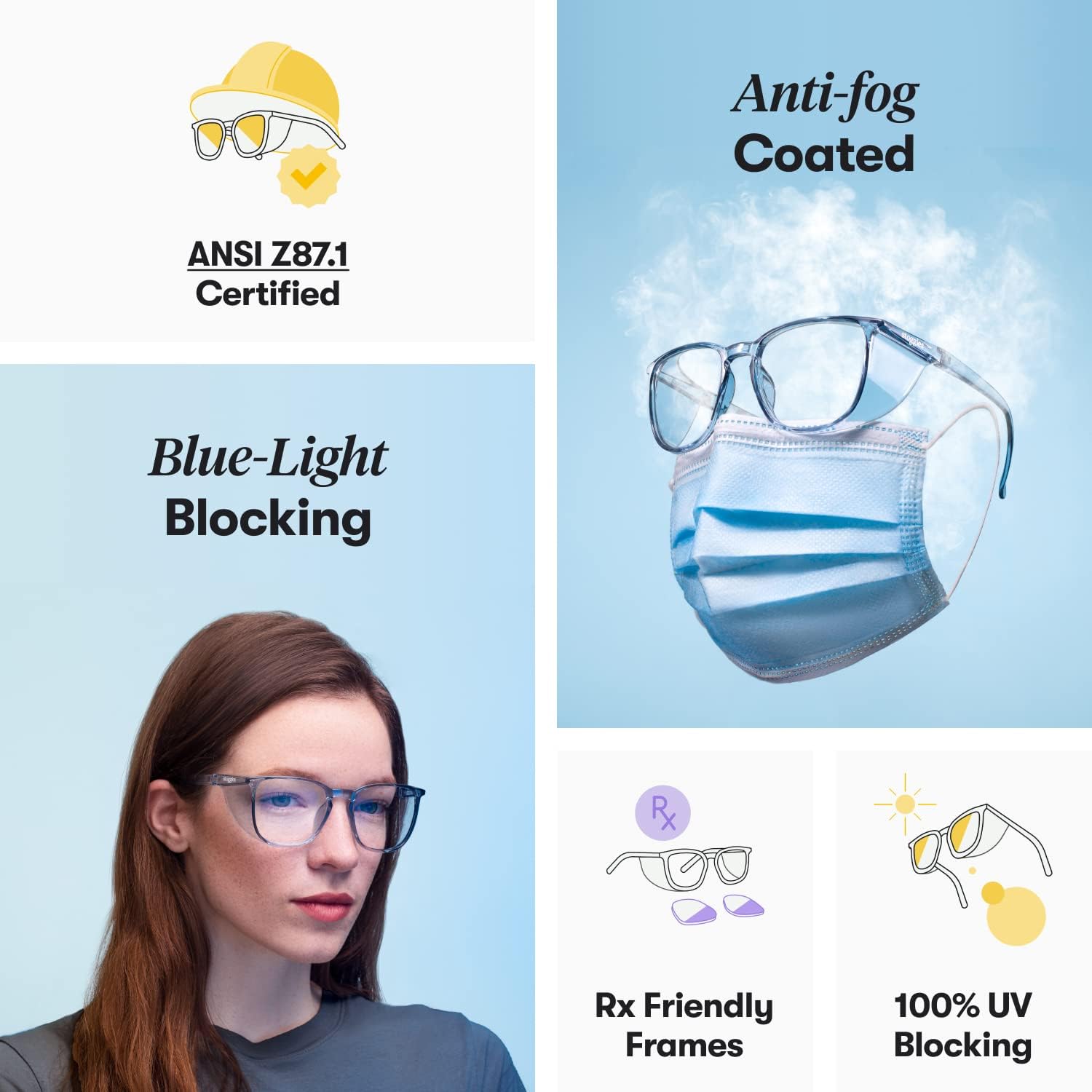 Stoggles – Lentes de seguridad con certificación Z87.1, modelo oficial, redondo, antiniebla y con bloqueo de luz azul (tamaño mediano, color carbón)