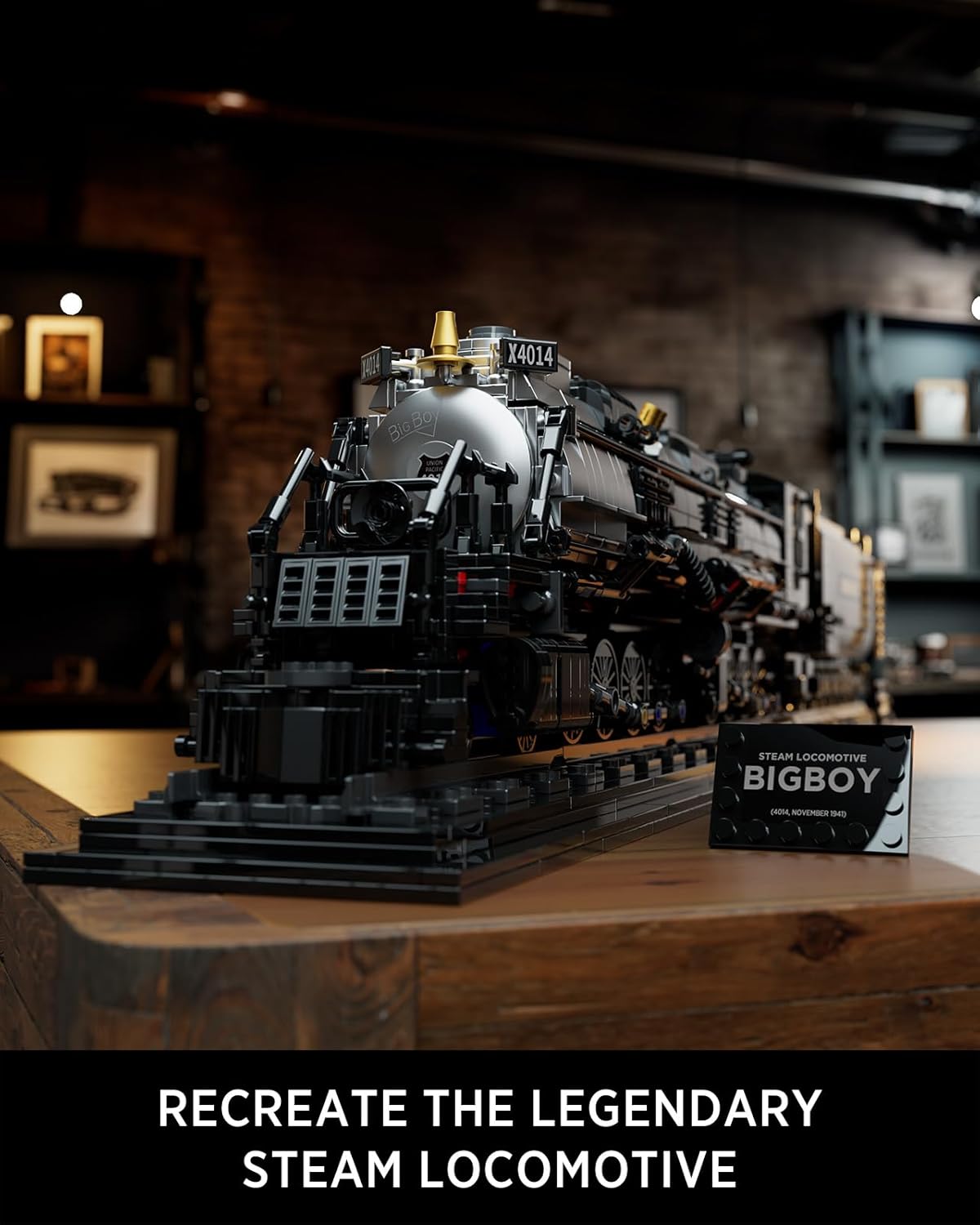 Nifeliz Locomotora Big Boy, juego de bloques de construcción de locomotora de vapor articulada, kit de exhibición de tren de vapor legendario para