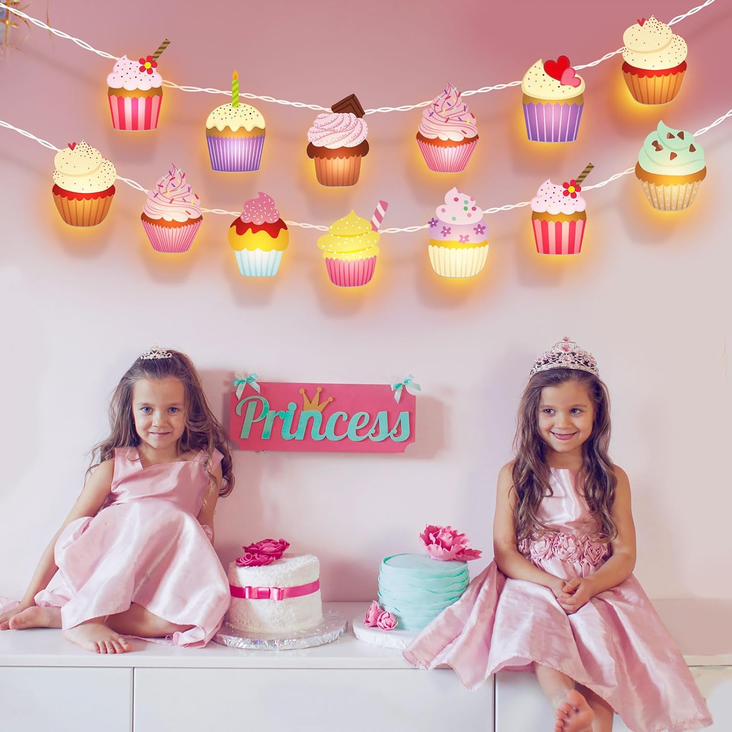 Guirnalda de luces para cupcakes, regalos de cupcakes, guirnalda de luces para decoración de bodas, fiestas de cumpleaños, 20 LED, 10 pies, funciona