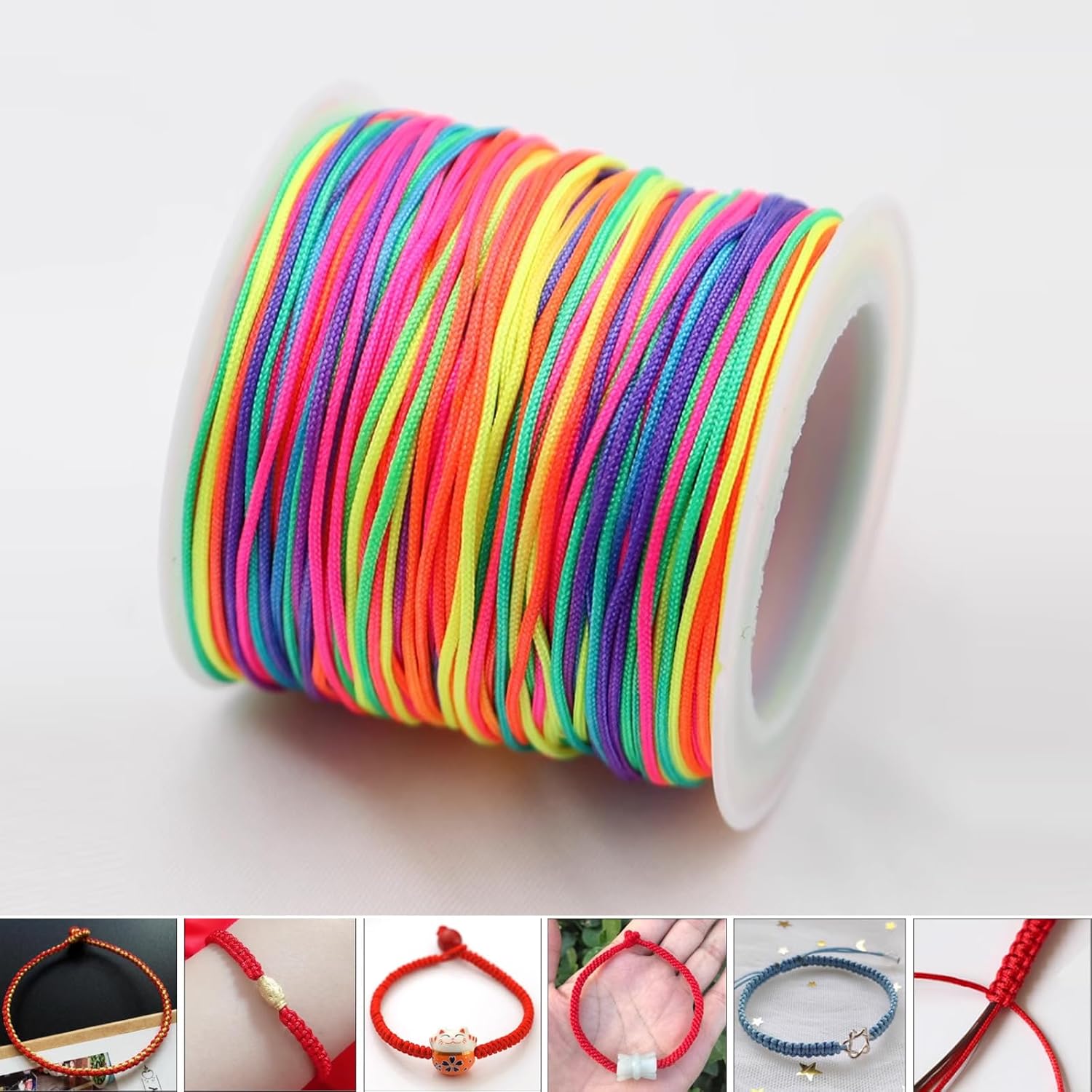 4 rollos de cuerda elástica para pulseras, cuerda elástica para hacer pulseras, cuerda de hilo arcoíris para pulseras de cuentas, collares, joyería,