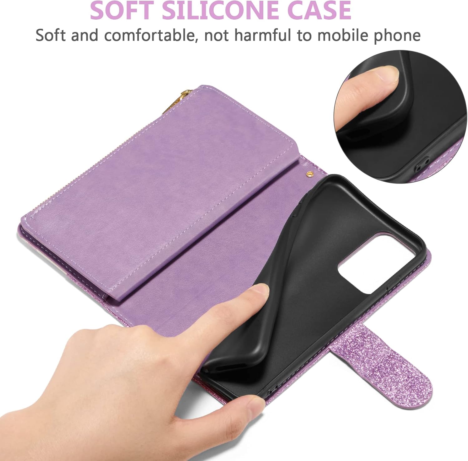 UEEBAI Funda tipo cartera para Samsung Galaxy A52 4G5G A52S 5G, con purpurina de piel sintética con cierre magnético Bolso de mano con cremallera