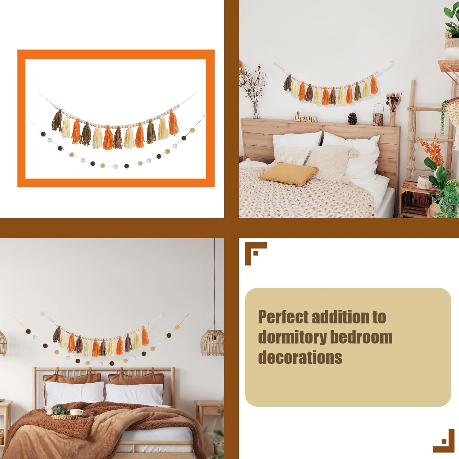 Guirnalda de borlas bohemias con pompones, guirnalda de arco iris, borla de otoño, decoración para colgar en la pared para Halloween, Acción de