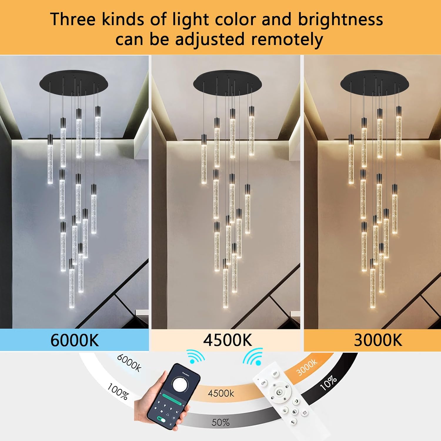 Lámparas LED para sala de estar, lámpara colgante moderno, escalera lamparas entrada, vestíbulo, iluminación dimmale lámpara negra
