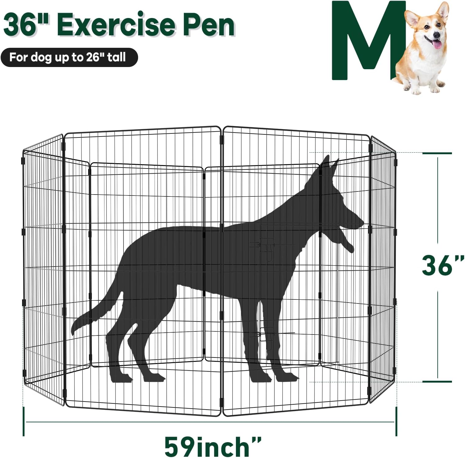 PJYuCien Corralito para perros  8 paneles de 36 pulgadas de alto, de metal, plegable, para mascotas, jaula para cachorros, para interiores y