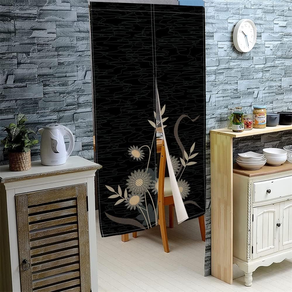 Leowefowa Noren – Cortina de puerta de estilo japonés, para tratamiento de ventana, poliéster impreso con ondas de agua para privacidad, panel