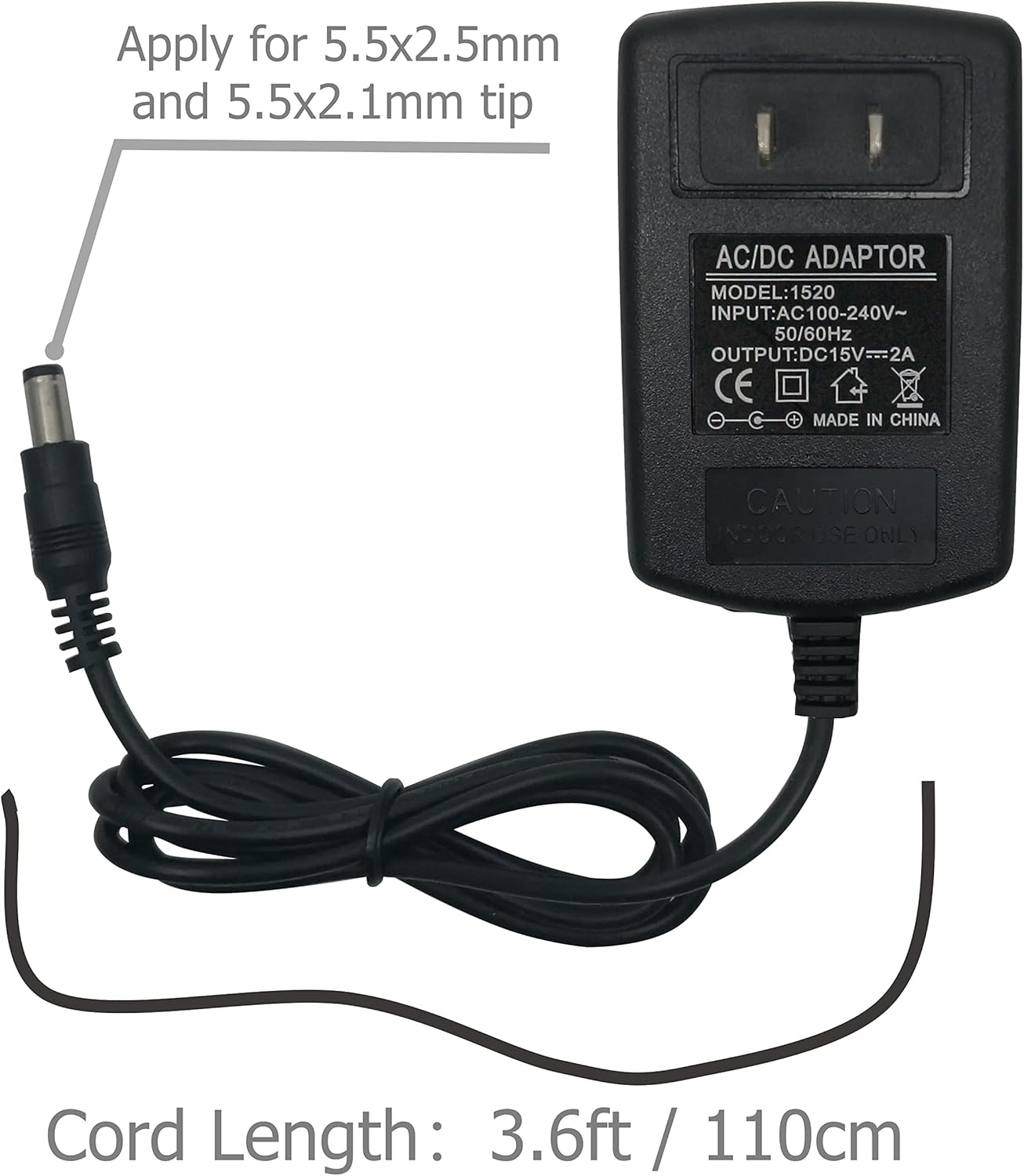 EIKS AC-DC 15V 2A (máx.) Cargador de pared Adaptador de conmutación con enchufe 0.217 x 0.098 in  0.217 x 0.083 in