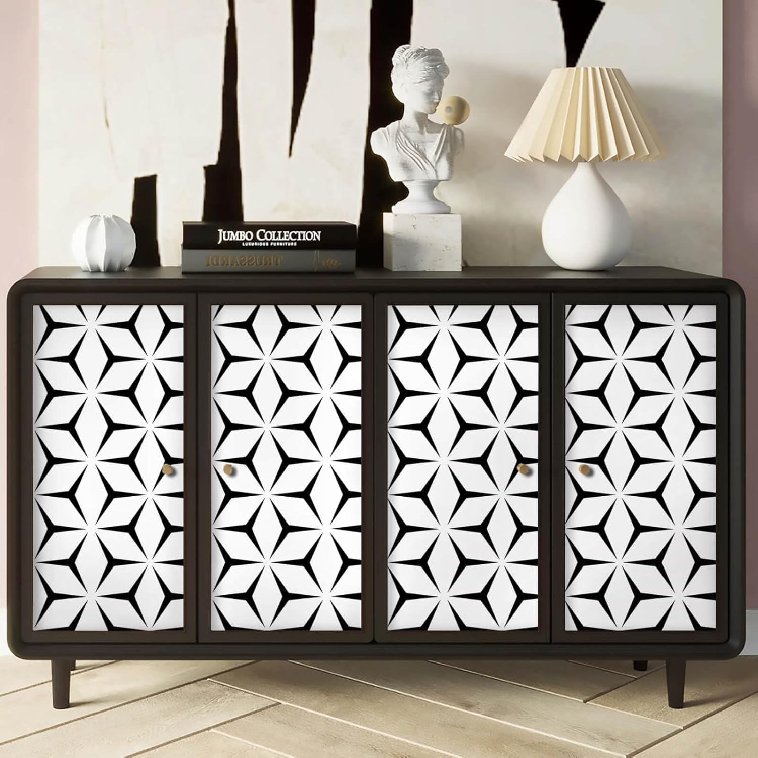 Heroad Papel tapiz geométrico para despegar y pegar, papel de contacto blanco y negro, moderno, extraíble, papel de contacto bohemio para
