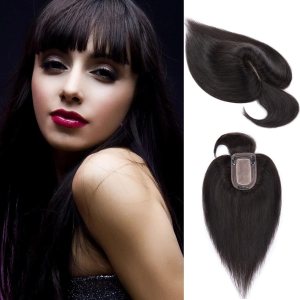S-noilite Toppers para el cabello para mujer, con flequillo, 8 pulgadas, base de seda negra natural #1B, clip en la parte superior para mujeres con S-noilite Toppers para el cabello para mujer, con flequillo, 8 pulgadas, base de seda negra natural #1B, clip en la parte superior para mujeres con
