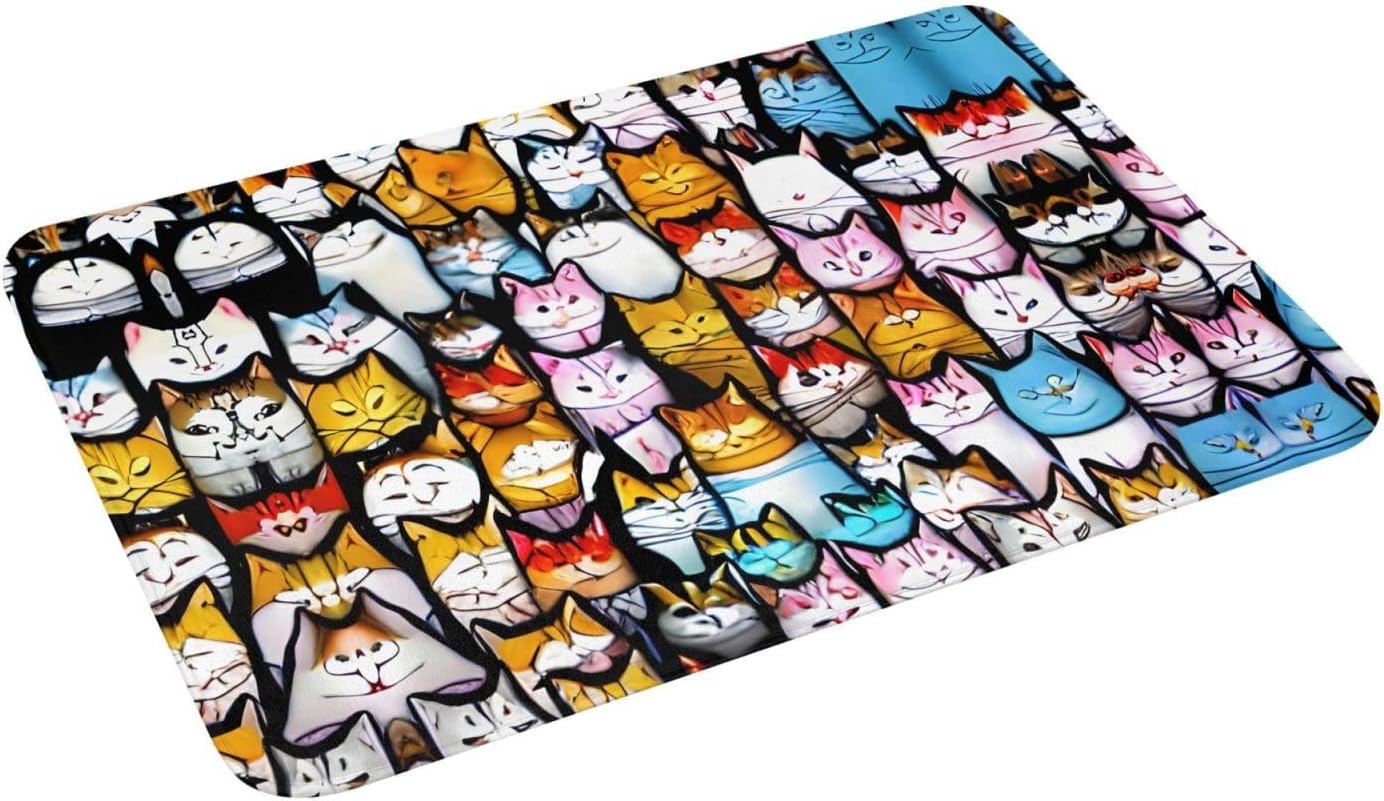 Felpudo de puerta con diseño de gatos de dibujos animados, para exteriores, para el piso de entrada del hogar, fácil de limpiar, felpudos de patio,