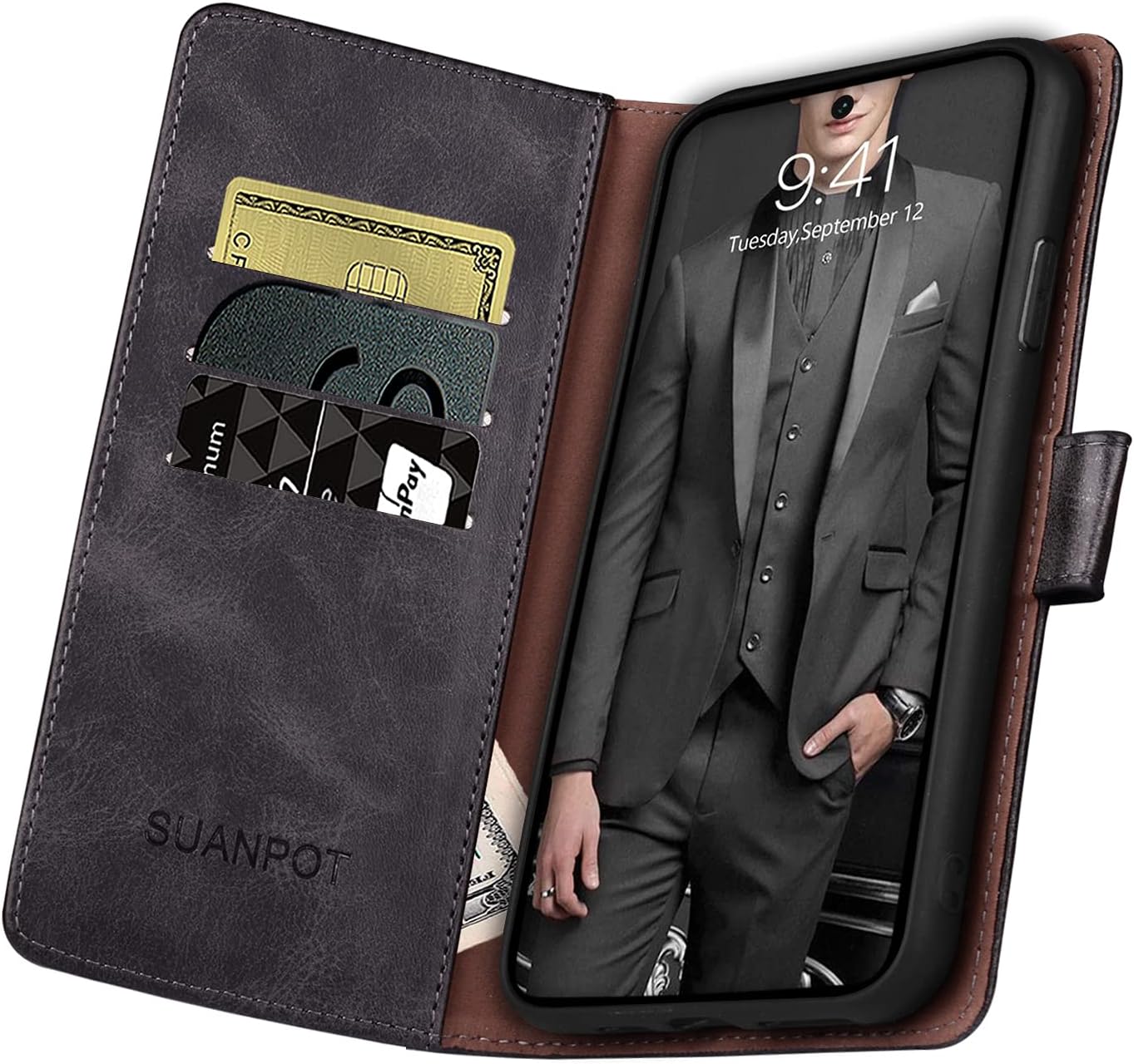 SUANPOT Funda tipo cartera de cuero para Samsung Galaxy A52 4G y 5G con tarjetero de crédito RFID Flip Folio Book Phone Case Funda a prueba de