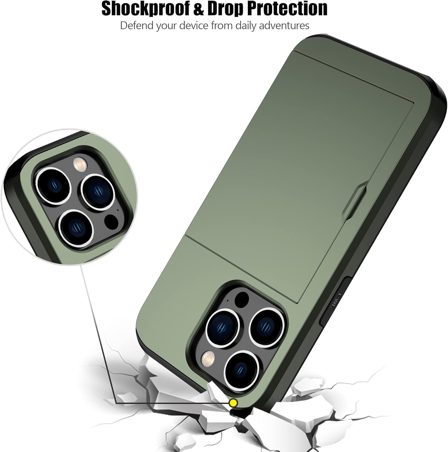 Nvollnoe Funda compatible con iPhone 15 Pro con tarjetero resistente de protección de doble capa a prueba de golpes, ranura para tarjetas oculta,