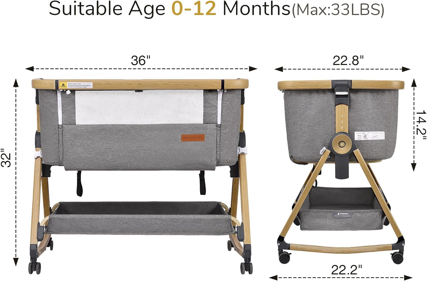 Maydolly Moisés para bebé y cama de noche, cuna mecedora 3 en 1 con colchón y sábana, altura ajustable, funda transpirable extraíble, cuna infantil