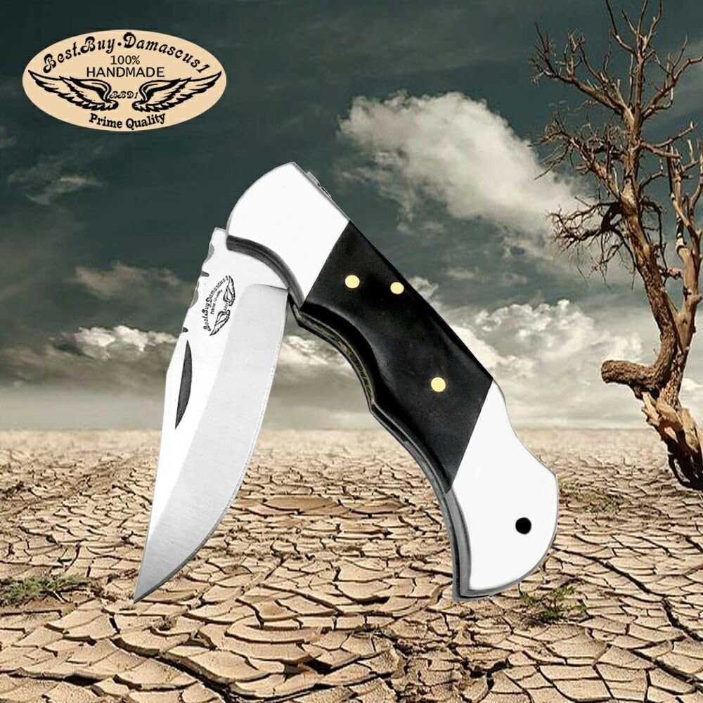 Cuchillo plegable de acero inoxidable 420cs Cuchillos de caza plegables de 5.5 pulgadas de cuerno de búfalo negro Handel cuchillo de senderismo –