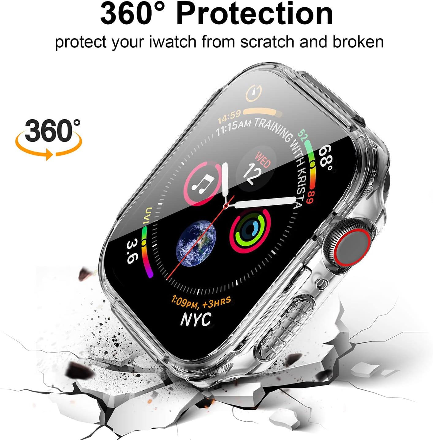 Mesime Funda resistente compatible con Apple Watch Series 9, 8, 7, 1.614 in con protector de pantalla de vidrio templado, funda para iWatch