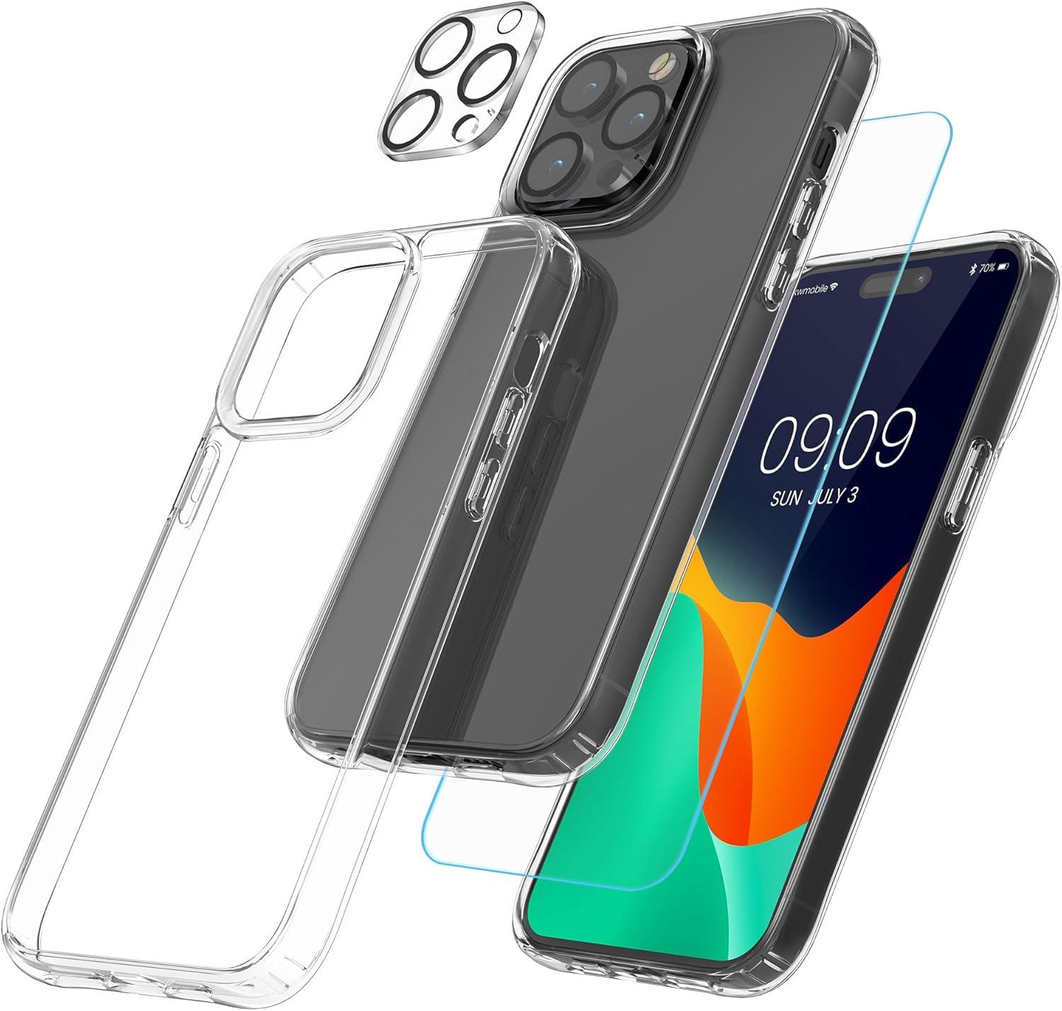 kwmobile Juego de fundas transparentes 5 en 1 compatibles con Apple iPhone 14 Pro Max, incluye protectores de pantalla y cámara, transparente