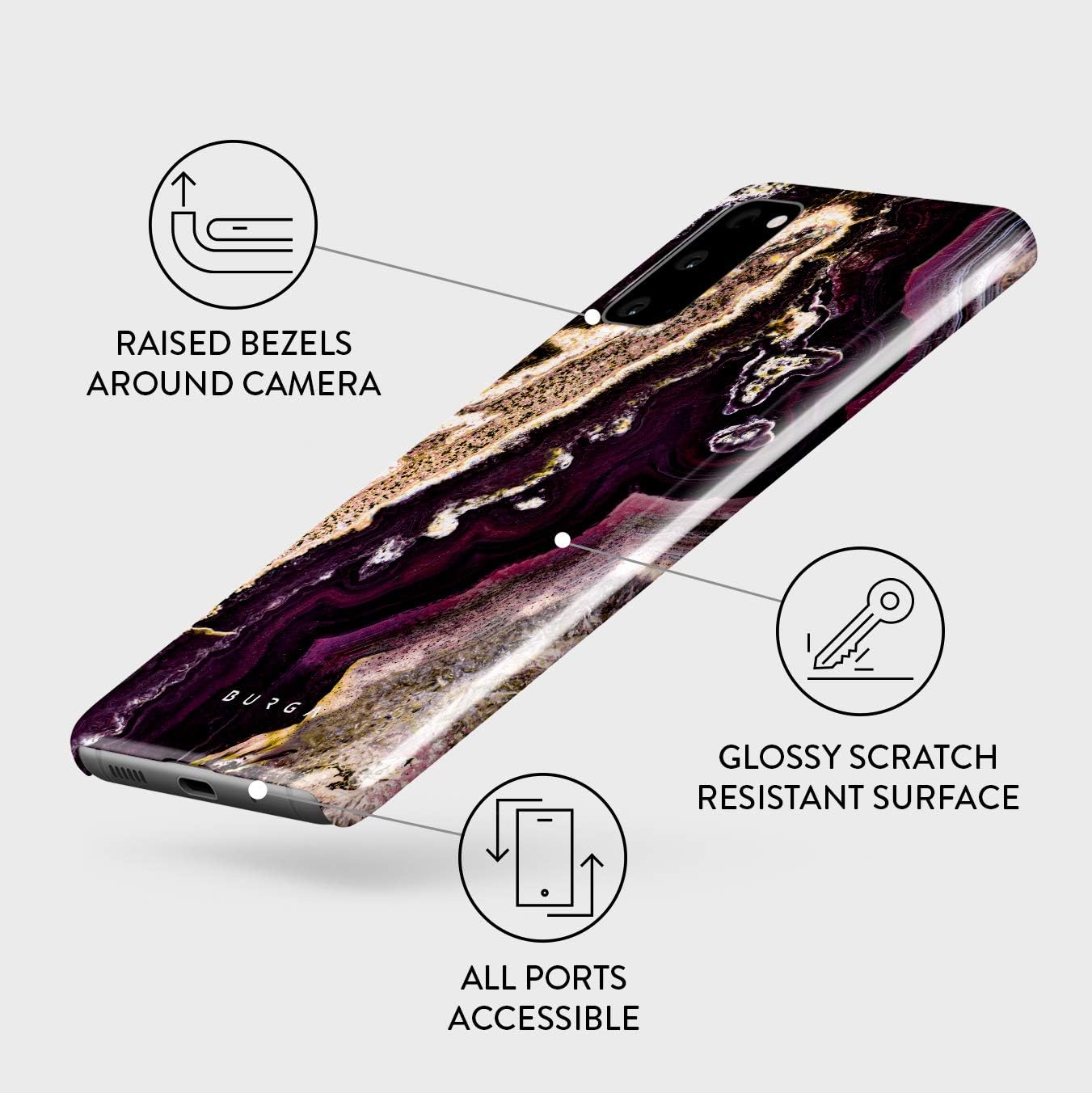 BURGA Funda para teléfono compatible con Samsung Galaxy S20 FE  Piedra de mármol púrpura y dorada a la moda linda para niñas, diseño fino, carcasa