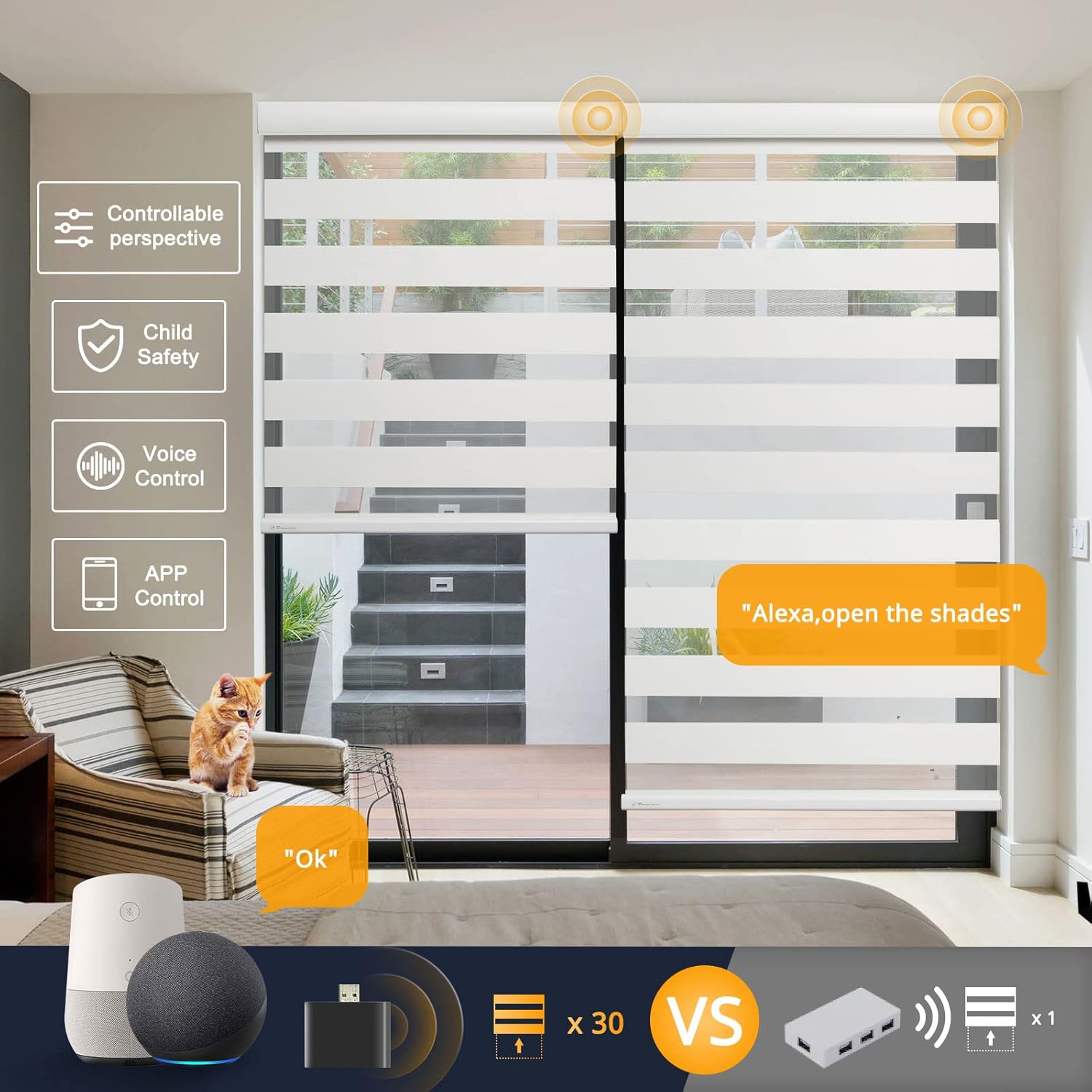 Persianas motorizadas de cebra con control remoto filtrado de luz, persianas inteligentes para ventanas, persianas horizontales eléctricas de doble