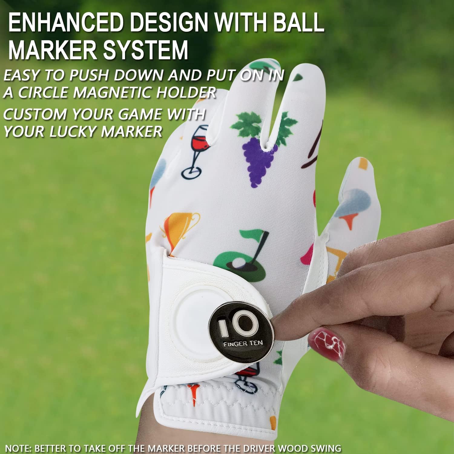 FINGER TEN Guantes de golf para mujer, mano izquierda y derecha, de cuero, con marcador de bola, guantes de colores para mujeres diestras y zurdas,