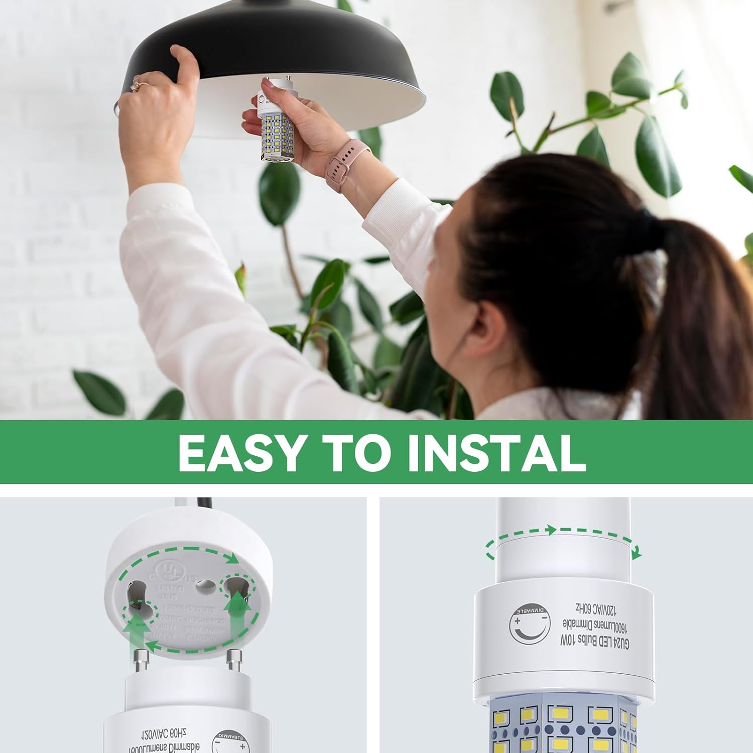 Bombilla LED GU24 regulable de 10 W, luz diurna de 5000 K, 1600 lúmenes (equivalente a 100 W), reemplaza la bombilla CFL de 2 puntas (4 unidades)