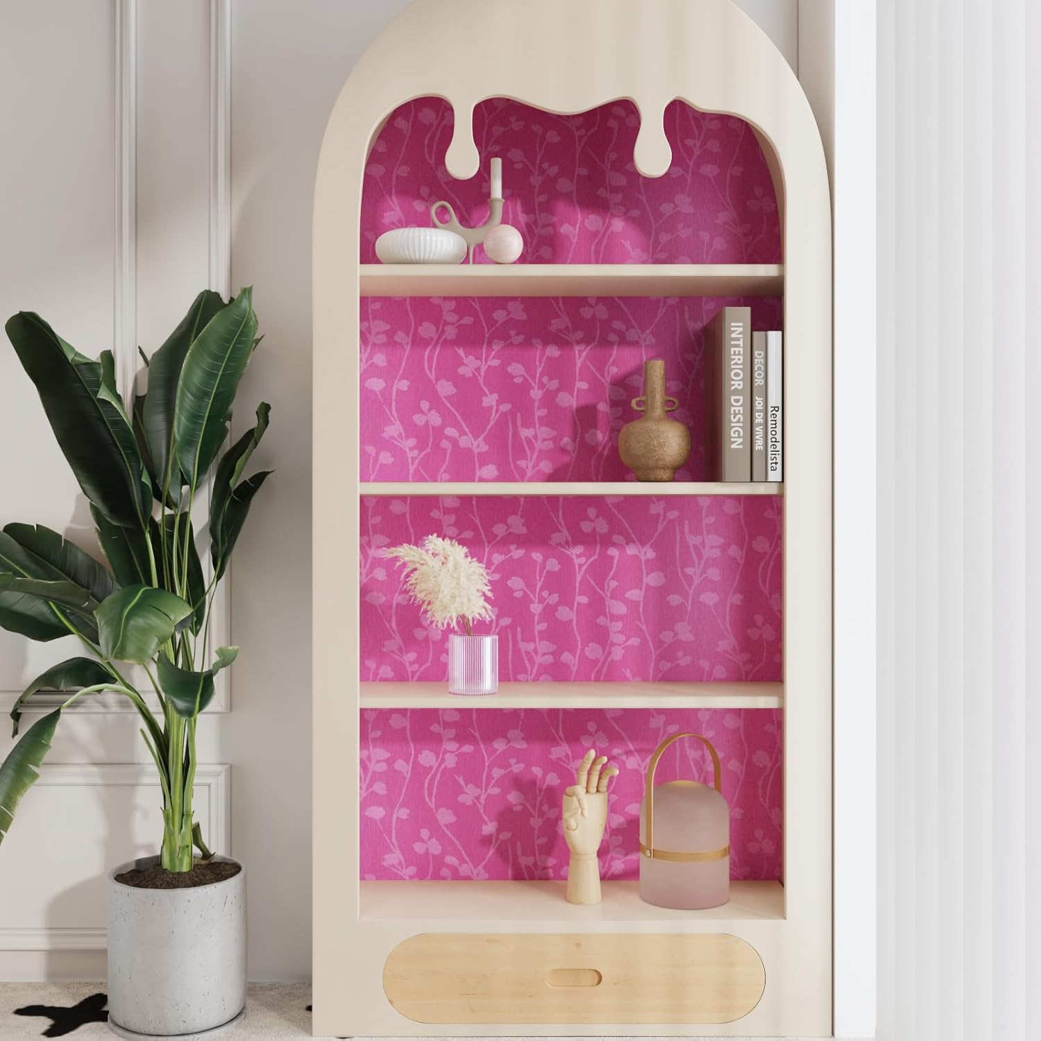 CRE8TIVE Papel tapiz de color rosa para pegar y despegar, papel adhesivo rosa sedoso para gabinetes, impermeable, autoadhesivo, extraíble, papel
