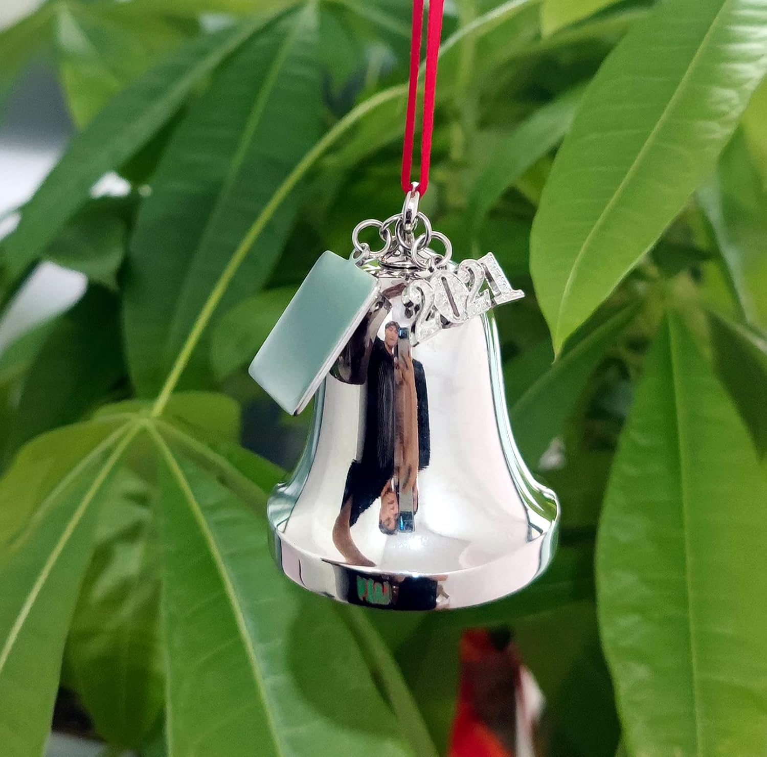 FKOG Adorno personalizado de campana de Navidad y campana de trineo, alas de ángel plateadas grabadas 2023, campanas de Navidad, bodas,