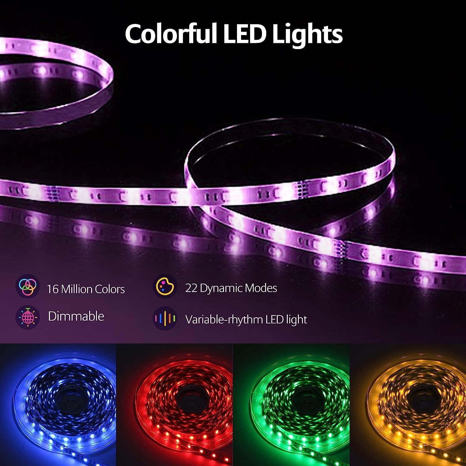 Tira de luces para toldo de autocaravana de 25 pies, luces LED multicolor de 12 V, iluminación de acento para debajo de la carrocería de cámper con