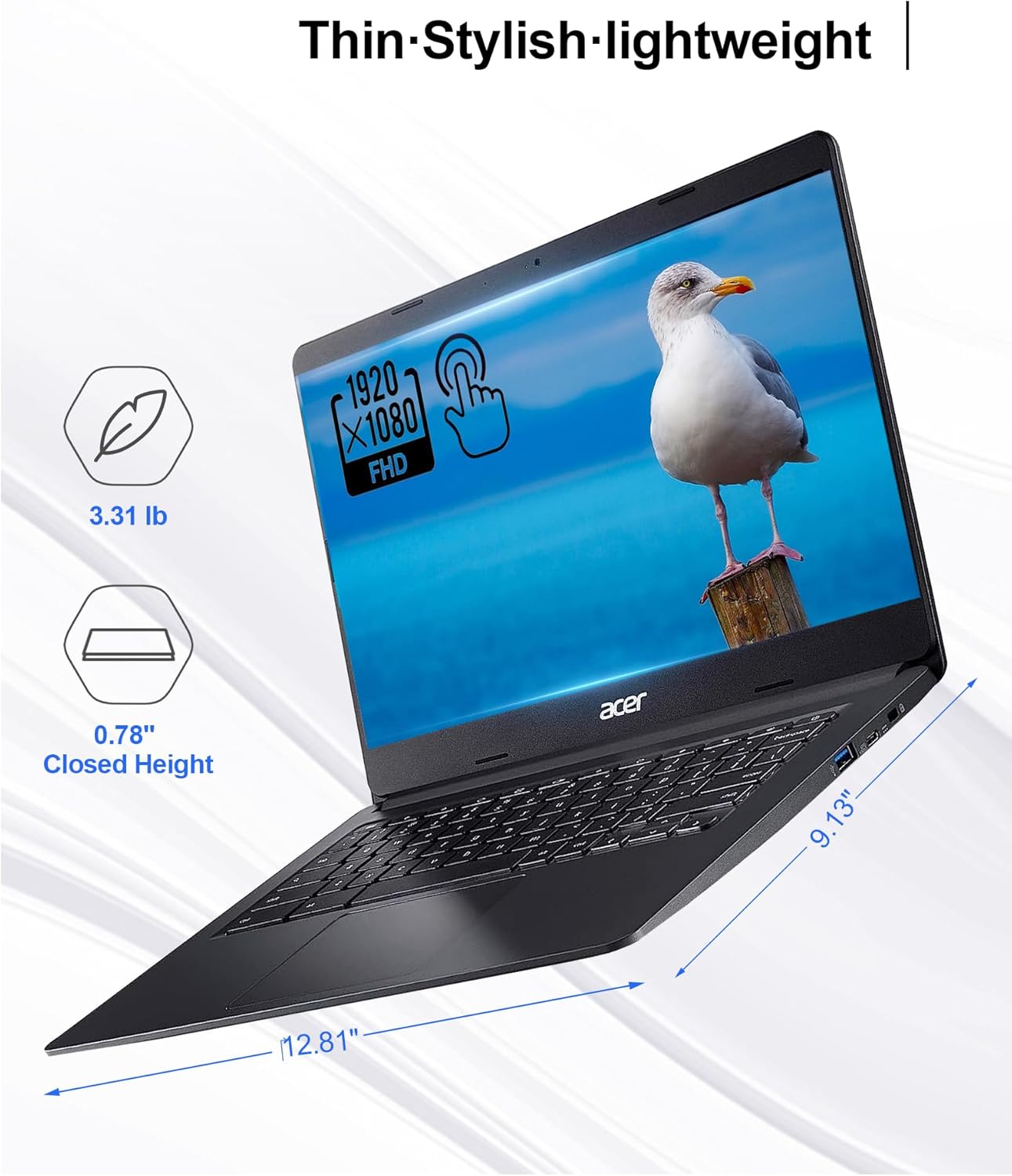 acer Laptop con pantalla táctil Chromebook 314 2023, FHD IPS táctil de 14 pulgadas, procesador Intel Celeron de doble núcleo, 4 GB de RAM, 64 GB
