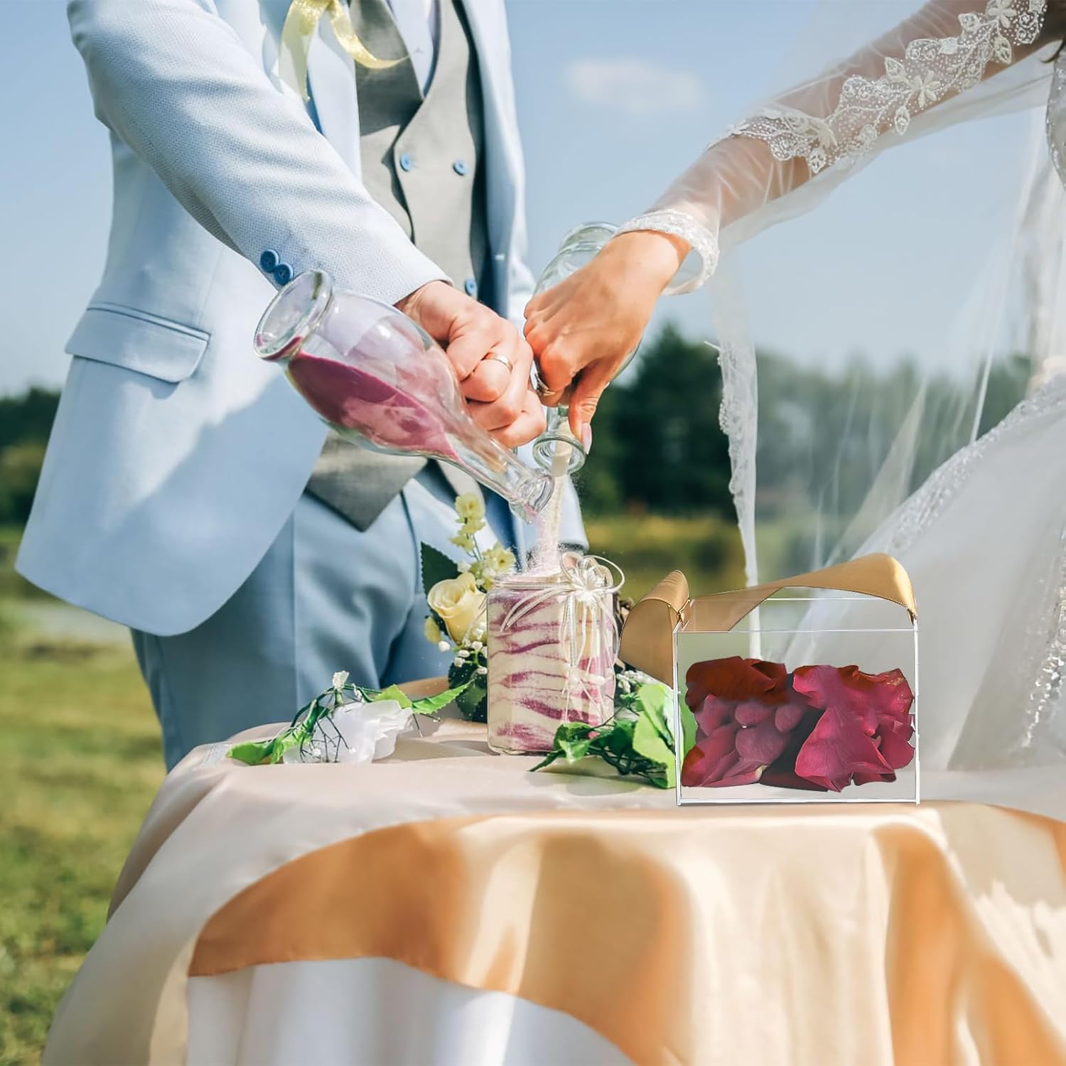 Pahdecor Cesta de boda para niña de flores, cesta de flores con cinta dorada, caja de acrílico transparente para confeti (transparente)