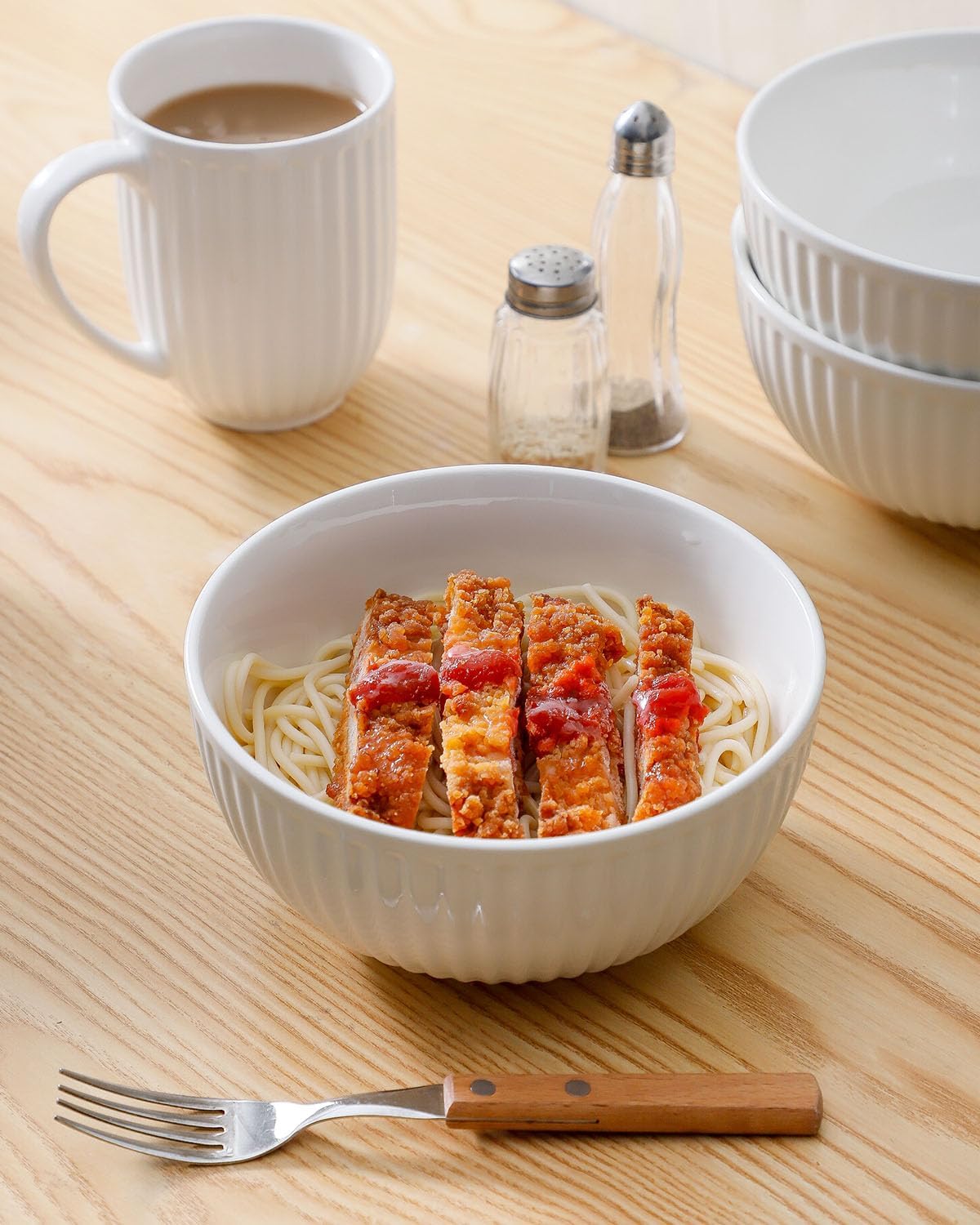 Hasense Cuencos grandes de cerámica blanca de 7 pulgadas a 42 onzas para cocina, modernos platos de porcelana acanalada para entretenimiento, sopa,