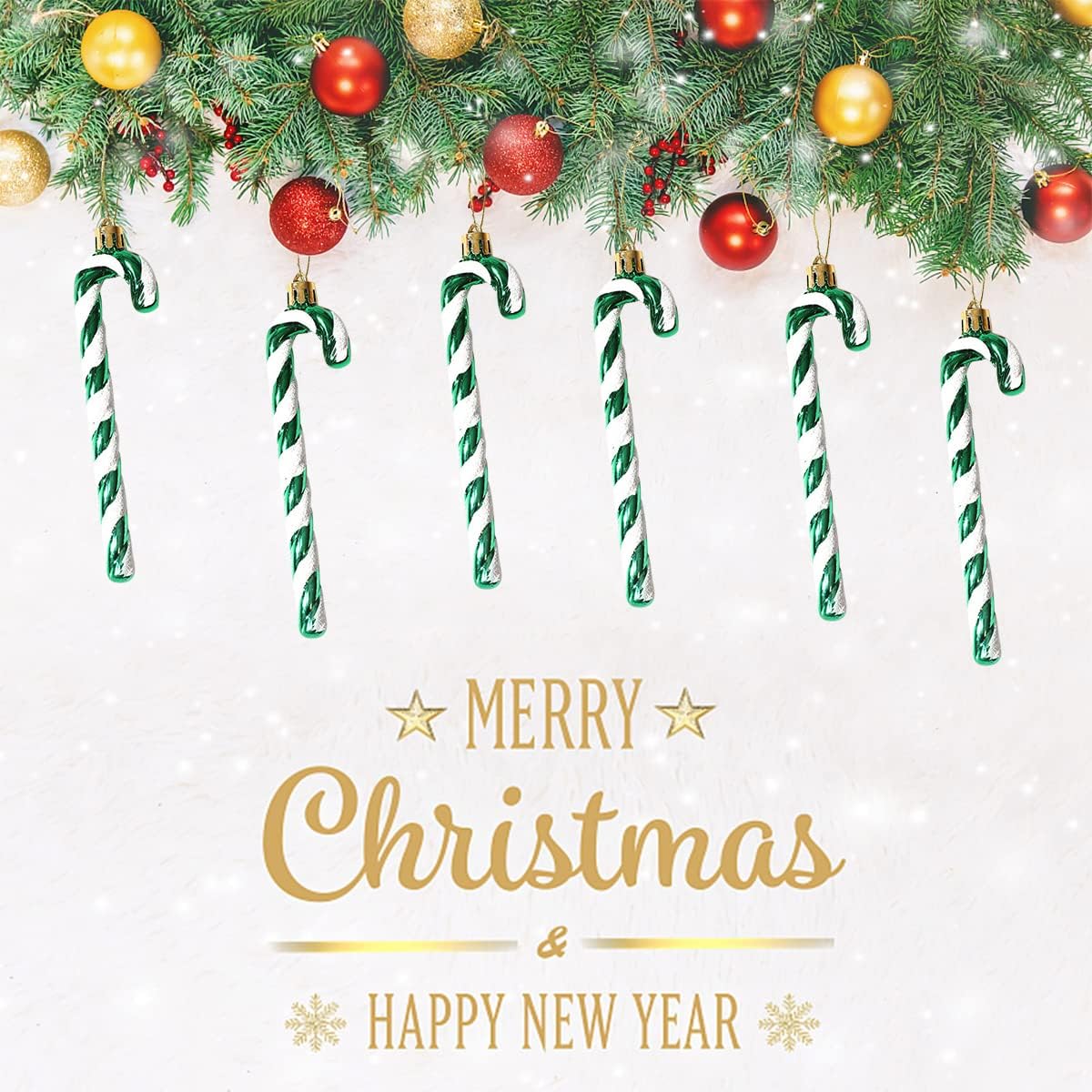 Adornos de Navidad, paquete de 6 adornos de bastón de caramelo con purpurina de 5.1 in5.1 pulgadas, decoraciones colgantes para árbol de Navidad,