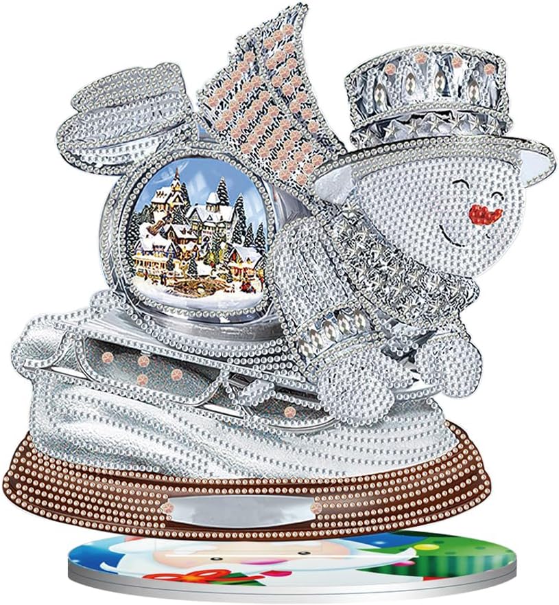 Orgone Kit de adornos de escritorio de pintura de diamante de muñeco de nieve 5D con forma especial, diamantes de imitación de madera, adorno de