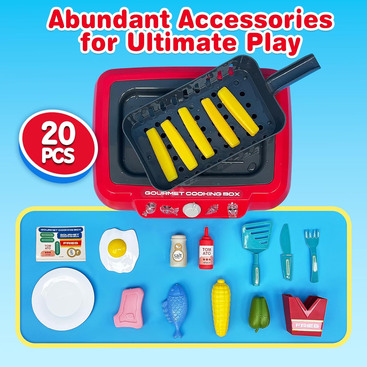 TALGIC Kit de freír mágico y divertido, caja de cocina gourmet, simulador de cocina, juego de cocina para niños, juego de simulación de 20 piezas,