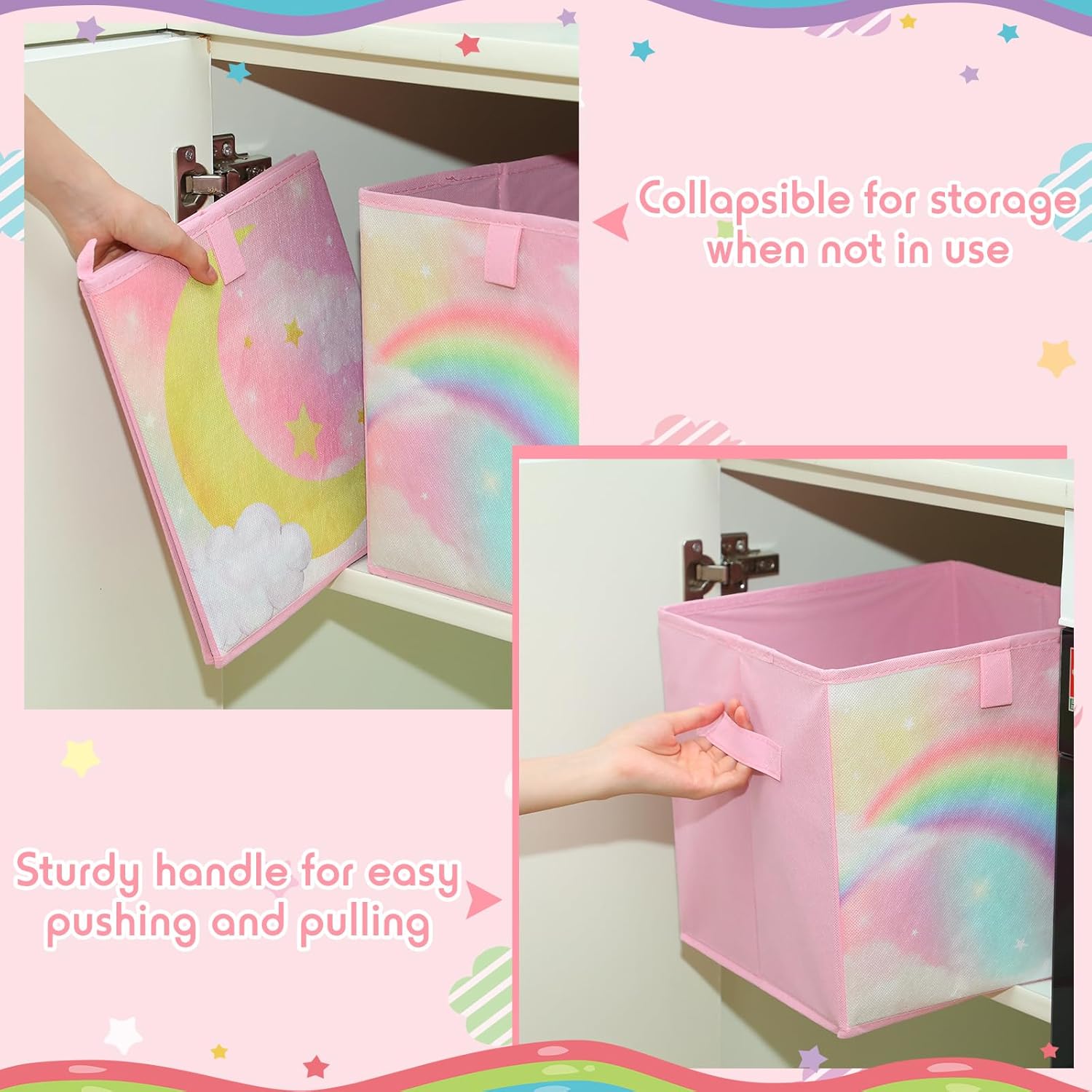 Paquete de 8 cubos de almacenamiento plegables de tela de 11 x 11 pulgadas, con asas, para caja de juguetes de niños, cestas para el hogar,
