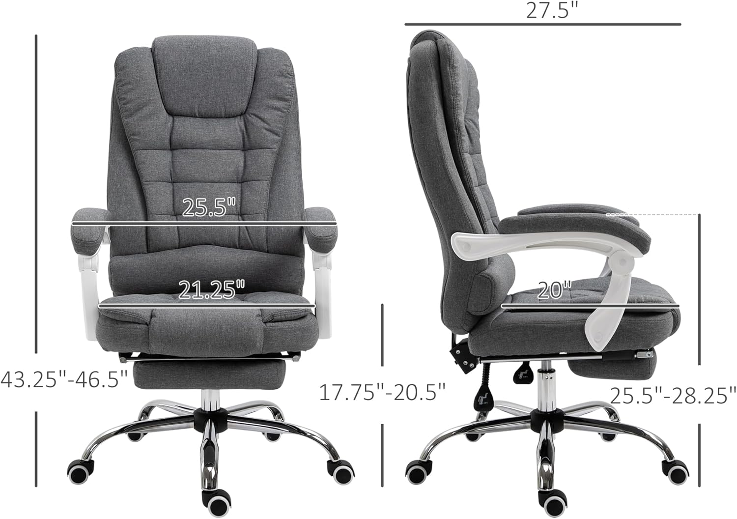 Vinsetto Silla de oficina ejecutiva de respaldo alto con reposapiés, silla de computadora de tela de lino con reposabrazos acolchados, silla de