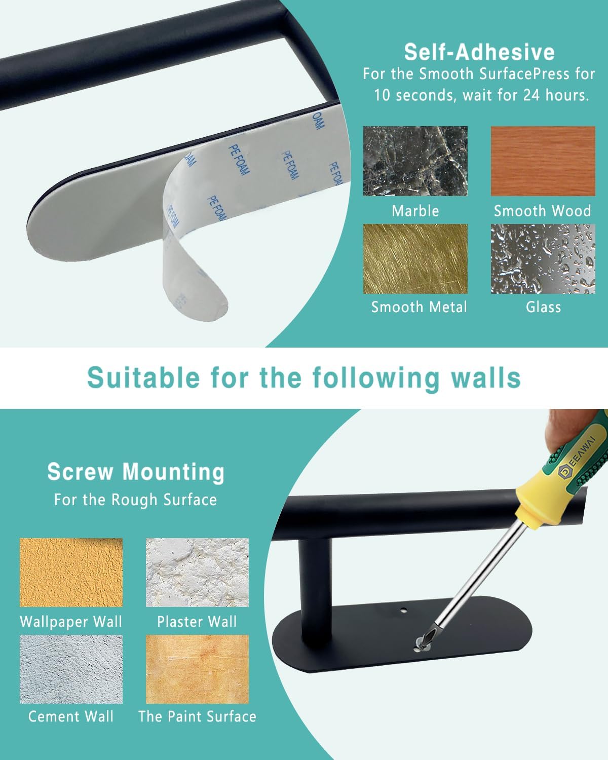 Paquete de 2 soportes para toallas de papel, autoadhesivo o perforador, soporte para toallas de papel debajo del gabinete, soporte de pared de acero