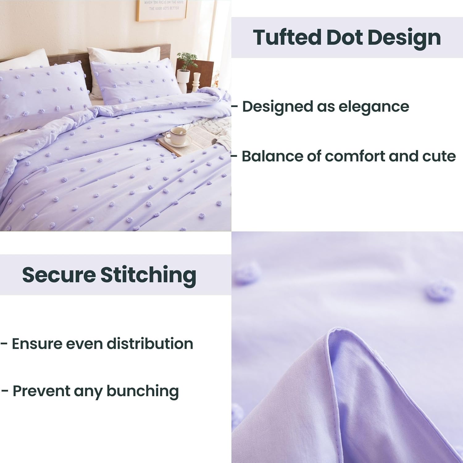 Paxrac Dreamy – Juego de edredón de lavanda tamaño Queen, juego de cama de 3 piezas, ropa de cama ligera lila, edredón de microfibra suave y