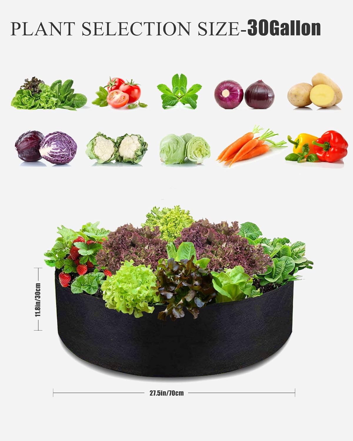 Bolsa de cultivo de 30 galones para plantas, cama grande de tela pesada negra, maceta de tela duradera para papas, zanahorias, cebollas, jardinería