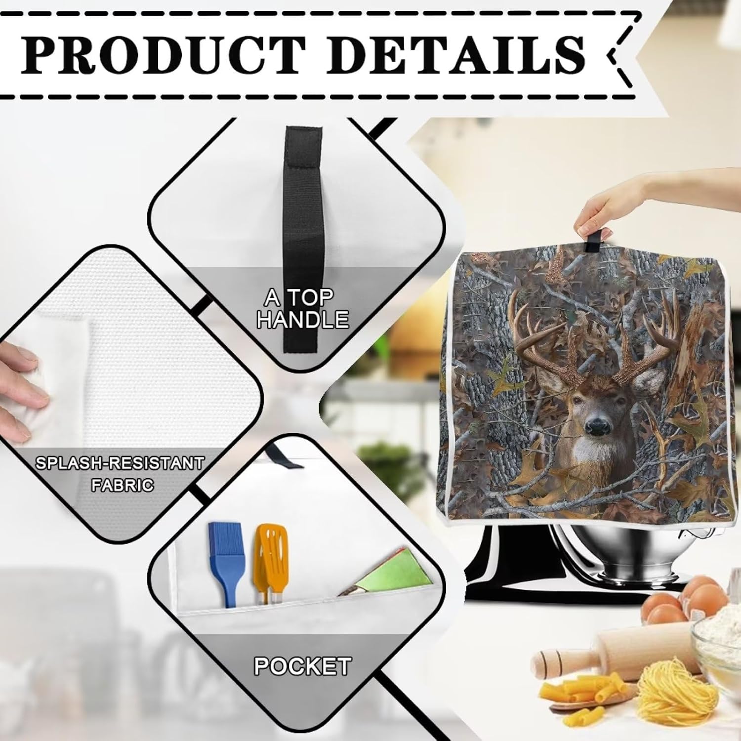 Camo Deer – Funda para batidora de pie compatible con mezclador de cocina de 4.5 a 5 cuartos de galón, fundas lavables a prueba de polvo para todos