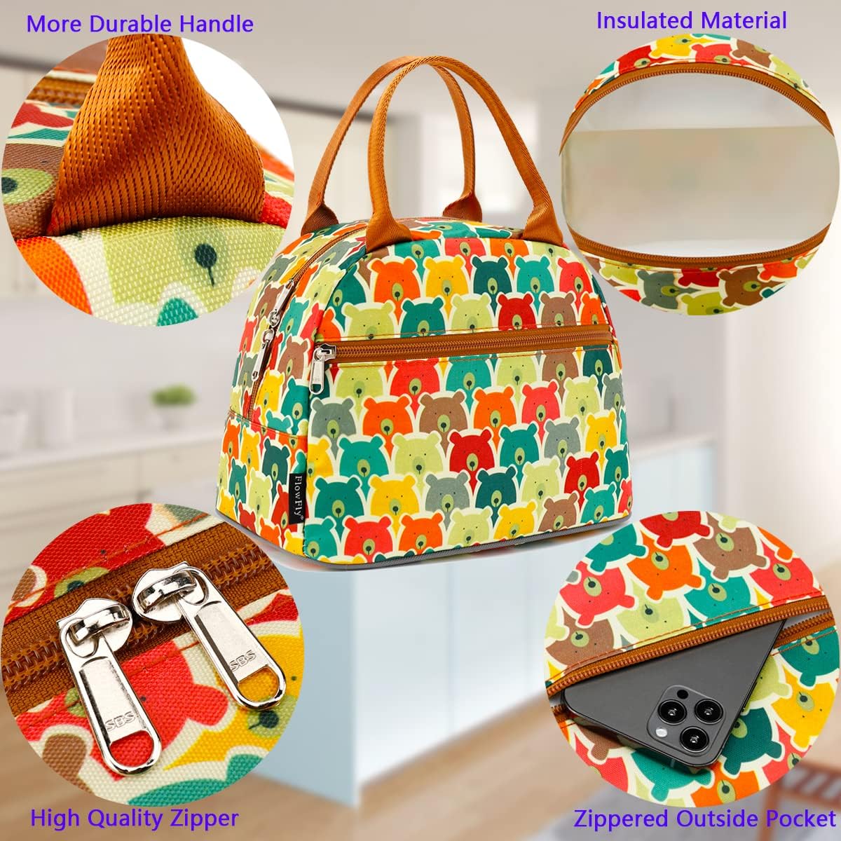 FlowFly Bolsa de almuerzo, organizador de almuerzo, soporte para almuerzo, bolsa térmica de almuerzo para mujereshombres, oso